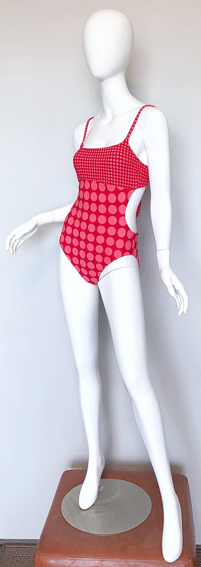 Vintage Bill Blass 1990s Pink Red Cut Out Polka Dot One ...