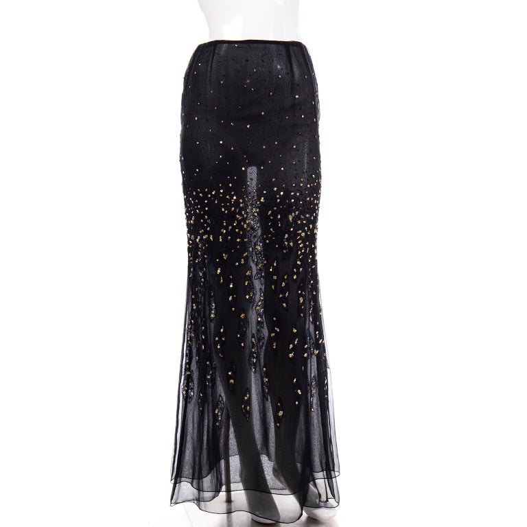 Vintage Bill Blass Beaded Black Long Sheer Evening Skirt W Sequins and ...