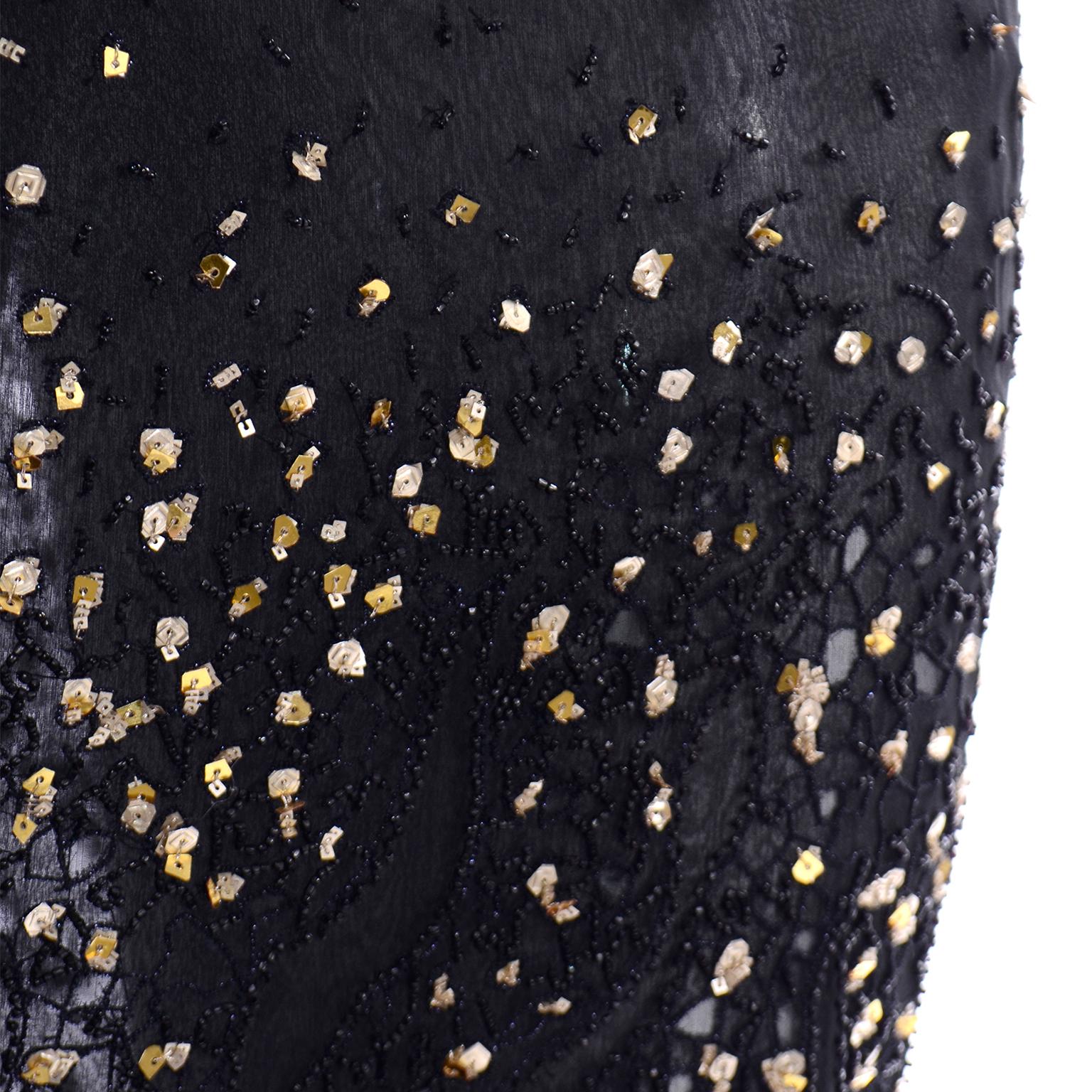 Vintage Bill Blass Beaded Black Long Sheer  Evening Skirt W Sequins & Beads In Excellent Condition In Portland, OR