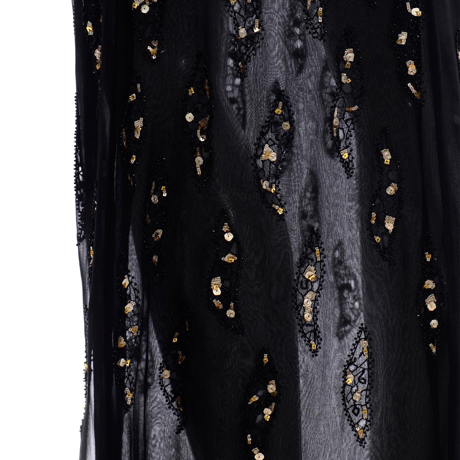 Women's Vintage Bill Blass Beaded Black Long Sheer  Evening Skirt W Sequins & Beads