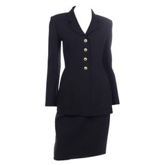 Vintage Bill Blass Black Knit Jacket & Skirt Suit with Rhinestone Buttons