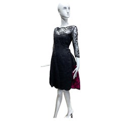 Retro Bill Blass Black Lace and Hot Pink Cocktail Dress