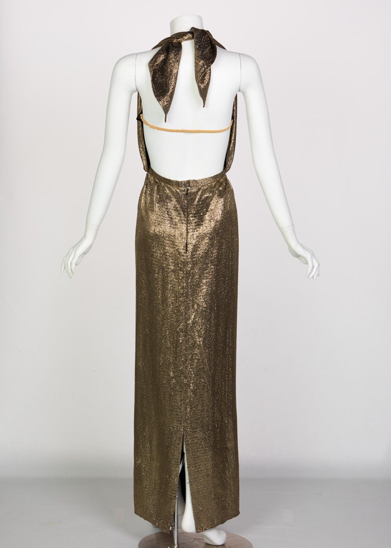 Vintage Bill Blass Black Velvet Gold Metallic Halter Strapless Evening Dress  For Sale at 1stDibs | vintage bill blass dress, metallic halter dress, gold  lame halter dress