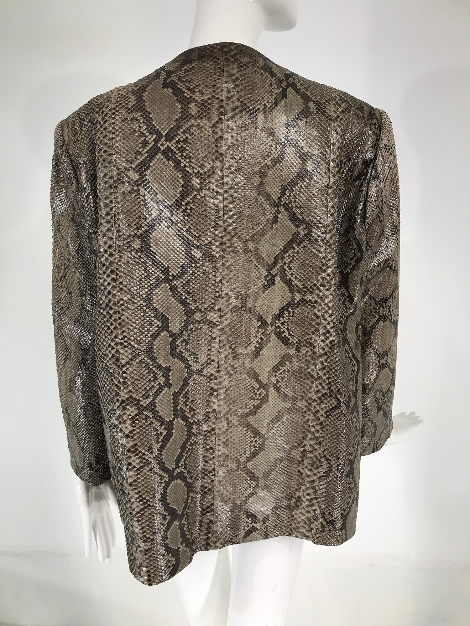 Vintage Bill Blass Boxy Snakeskin Button Front Jacket In Good Condition For Sale In West Palm Beach, FL