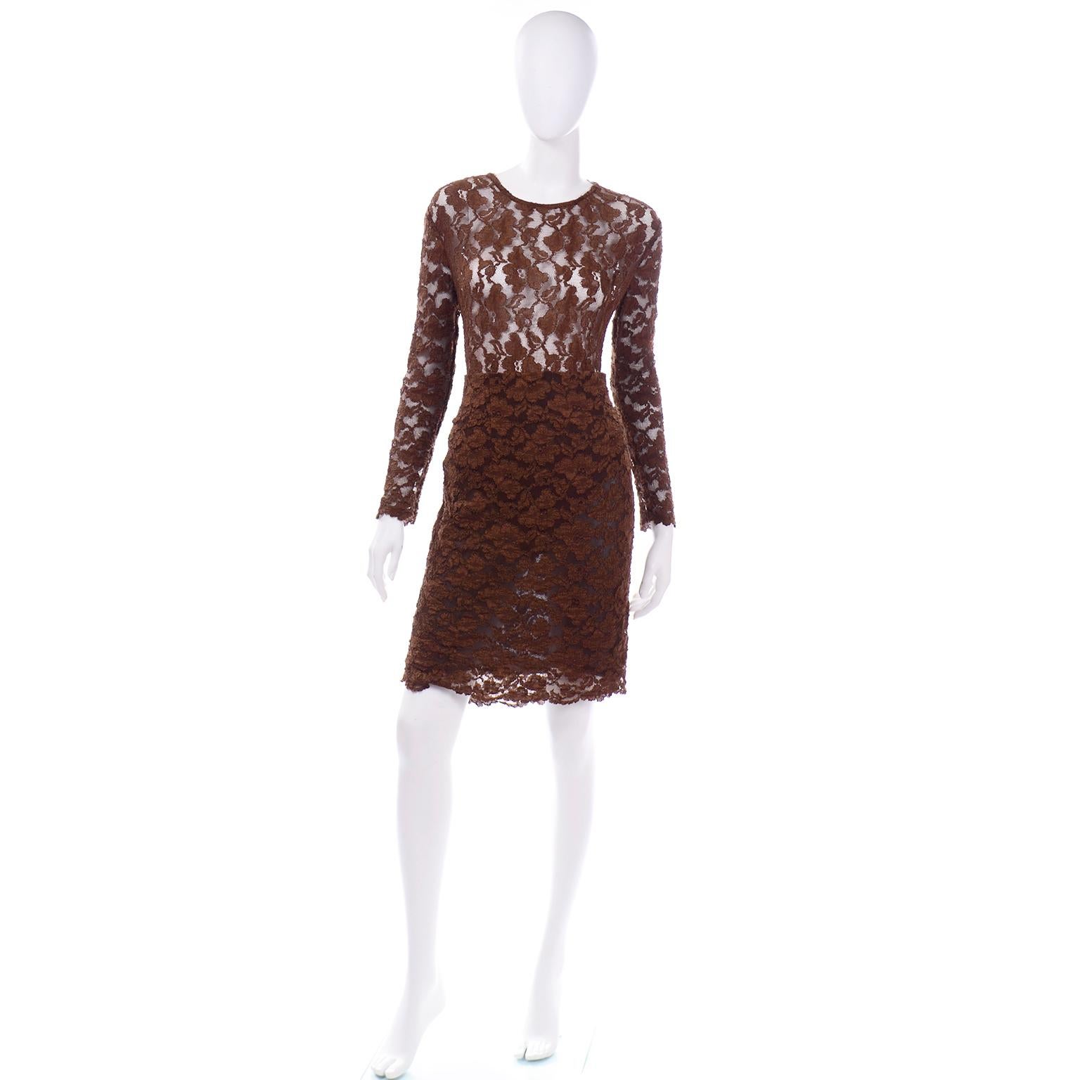 Vintage Bill Blass Braun Spitze Bodysuit & Rock 2 Pc Abendkleid (Schwarz)