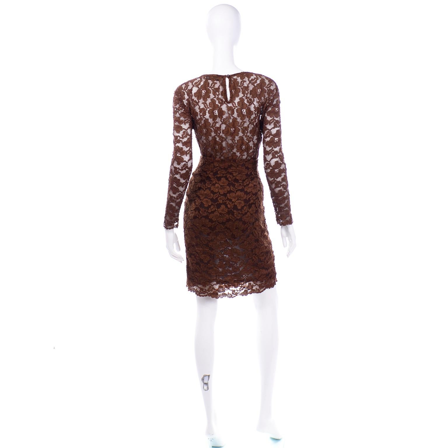 Vintage Bill Blass Braun Spitze Bodysuit & Rock 2 Pc Abendkleid im Zustand „Hervorragend“ in Portland, OR