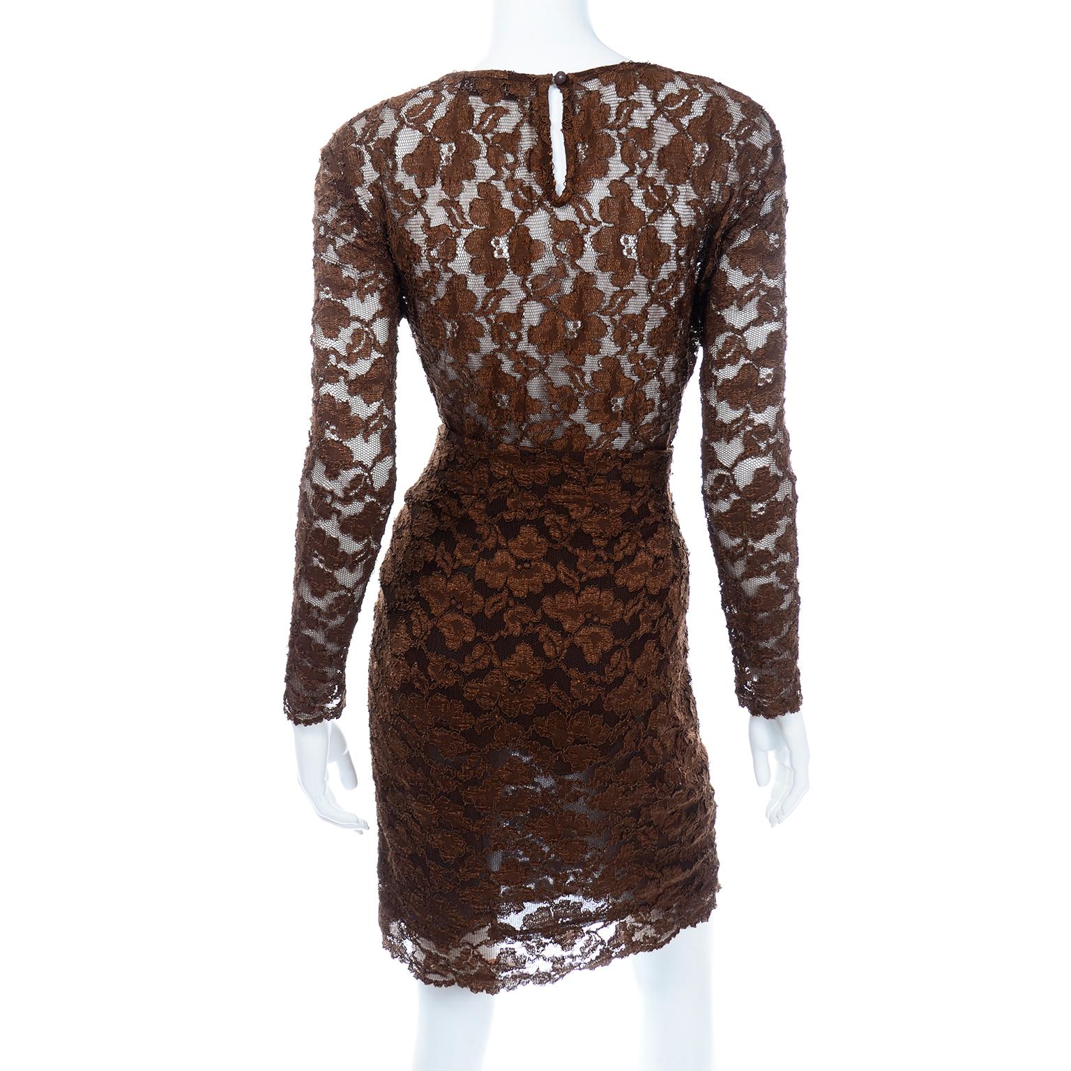 Vintage Bill Blass Braun Spitze Bodysuit & Rock 2 Pc Abendkleid 2