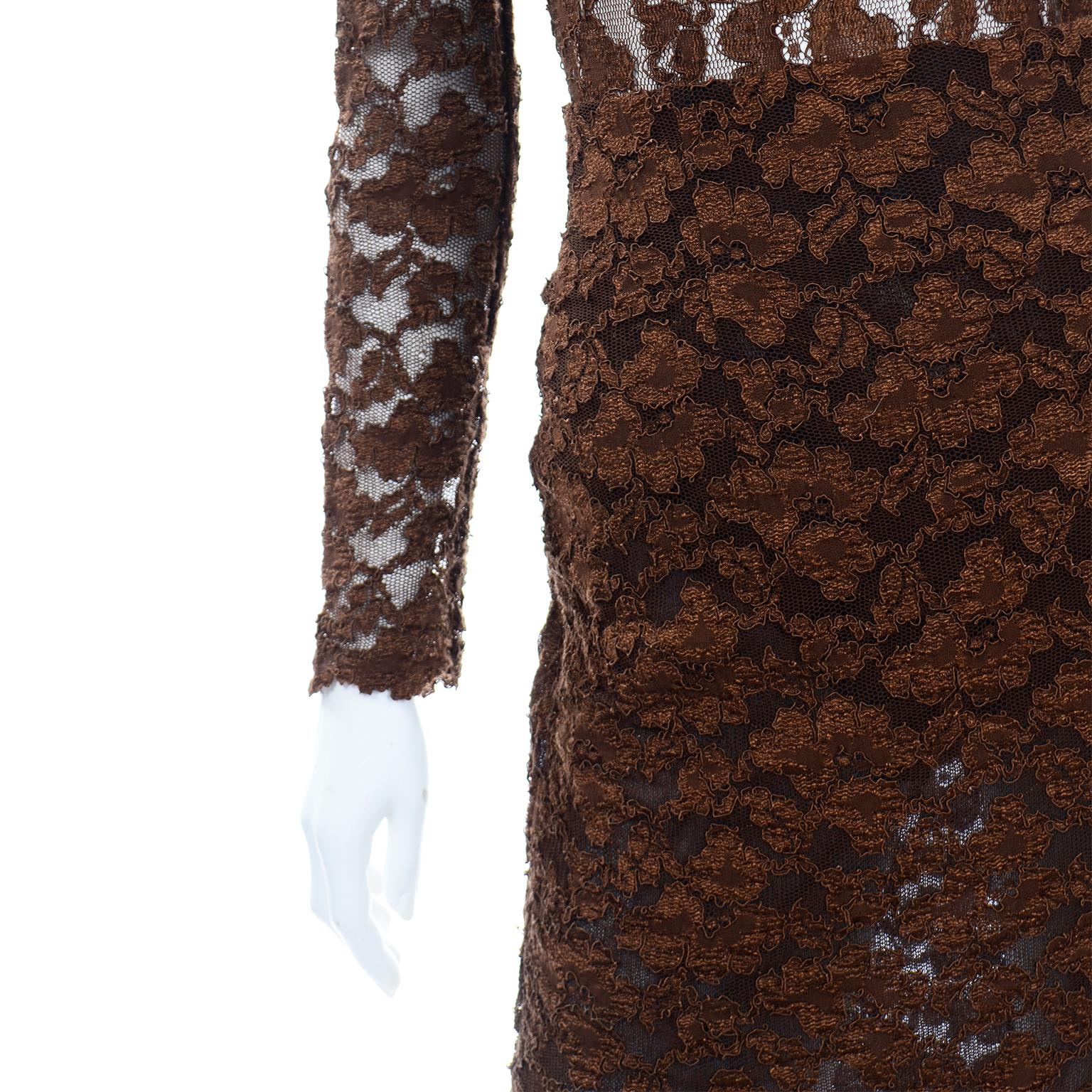 Vintage Bill Blass Braun Spitze Bodysuit & Rock 2 Pc Abendkleid 3