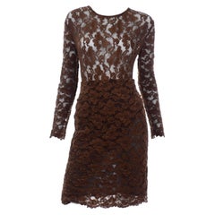 Vintage Bill Blass Braun Spitze Bodysuit & Rock 2 Pc Abendkleid