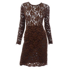 Vintage Bill Blass Brown Lace Bodysuit & Skirt 2 Pc Evening Dress