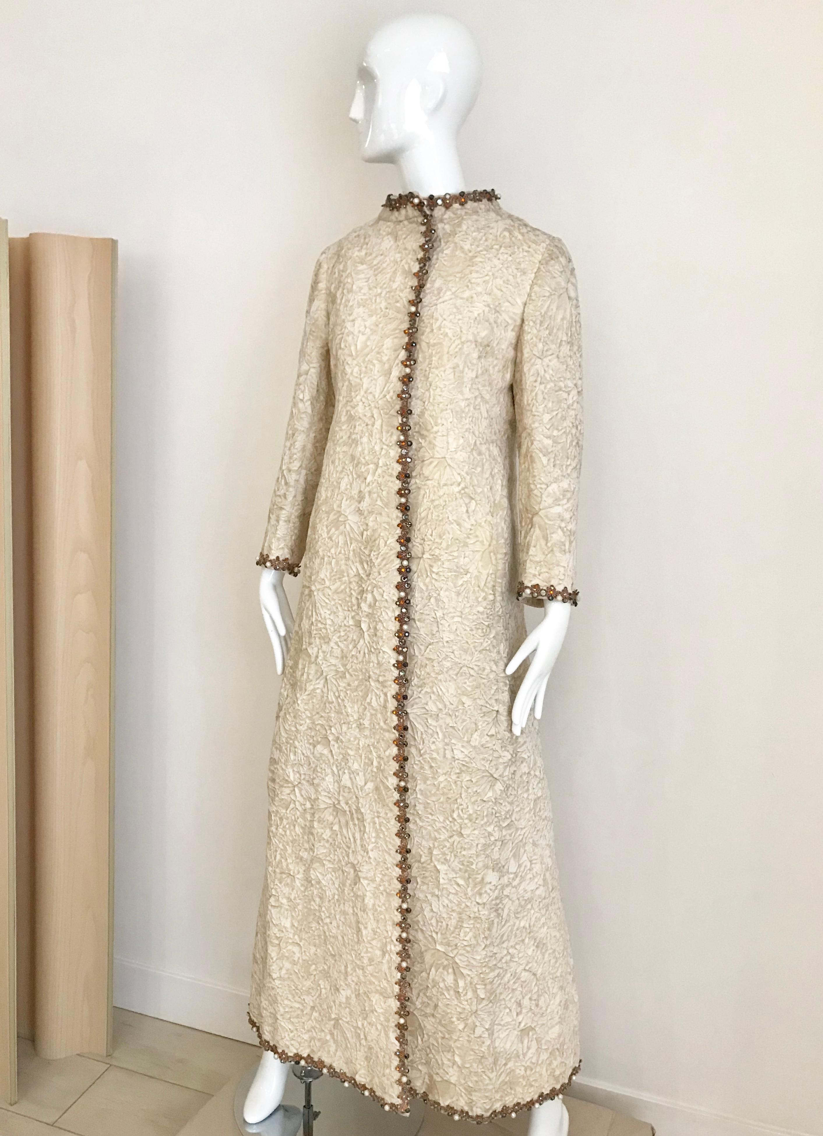 1960s Bill Blass Creme Crushed Velvet Maxi Dress with matching Coat For ...