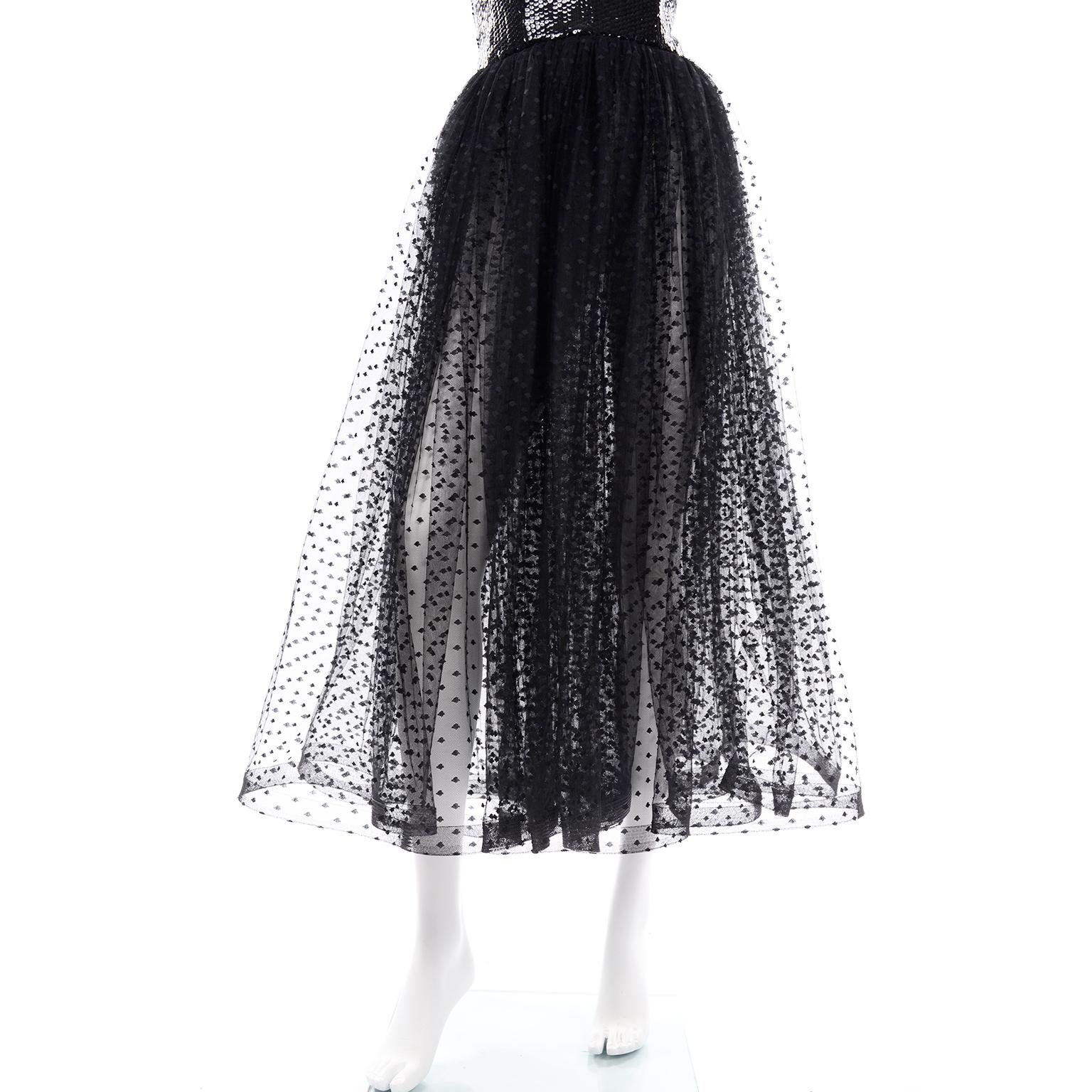 1991 Vintage Bill Blass Dress W Black & White Evening Dress w Tulle & Sequins 5
