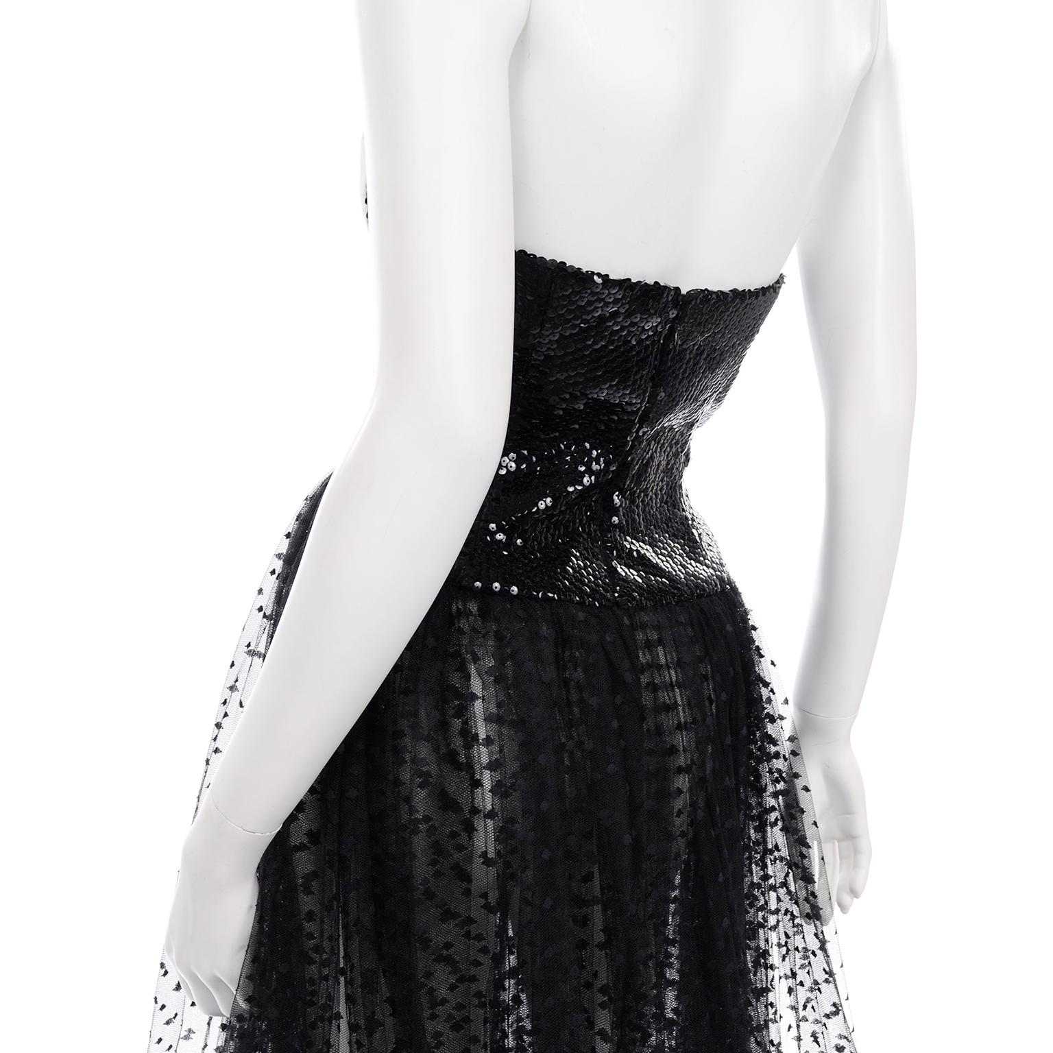 1991 Vintage Bill Blass Dress W Black & White Evening Dress w Tulle & Sequins 8