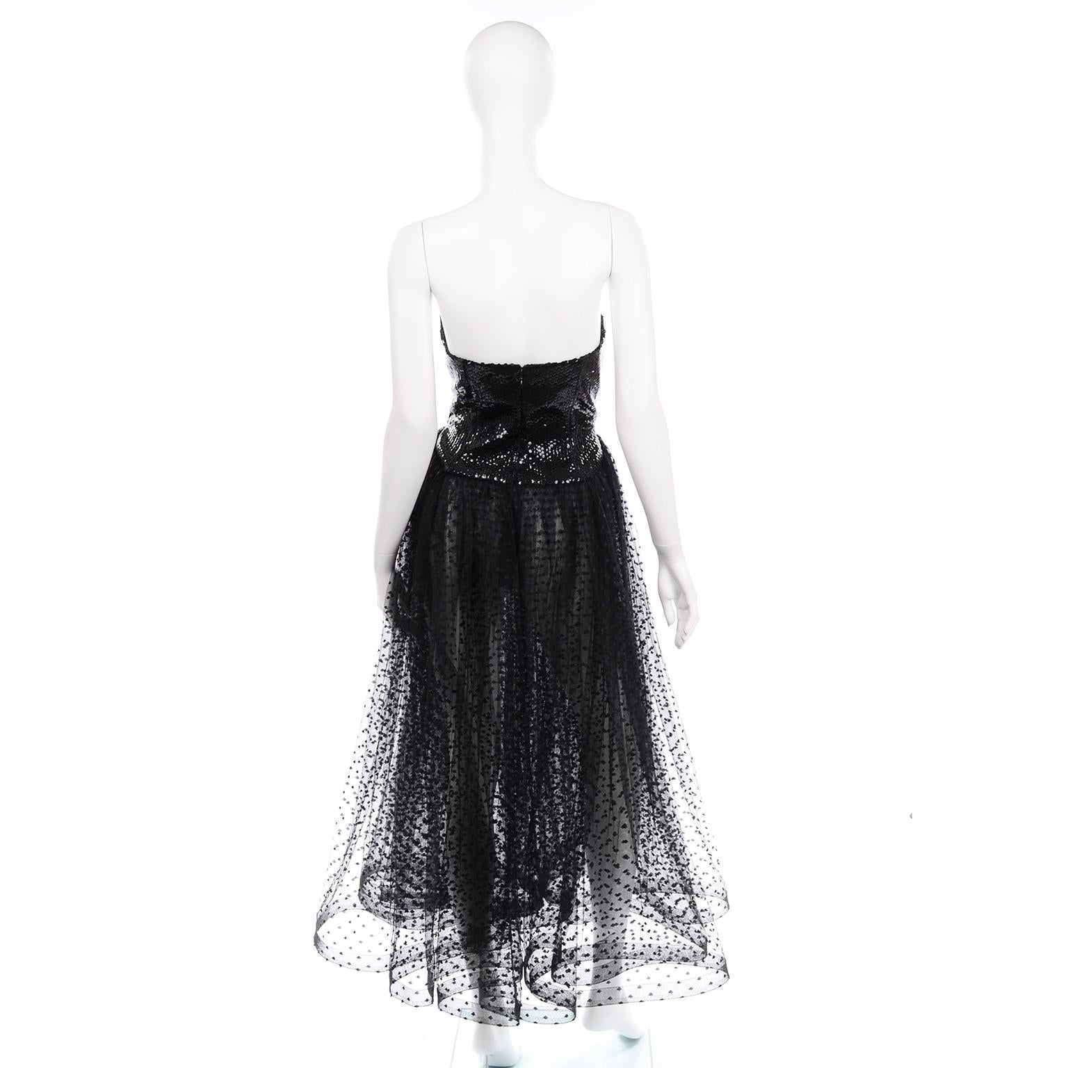 Women's 1991 Vintage Bill Blass Dress W Black & White Evening Dress w Tulle & Sequins