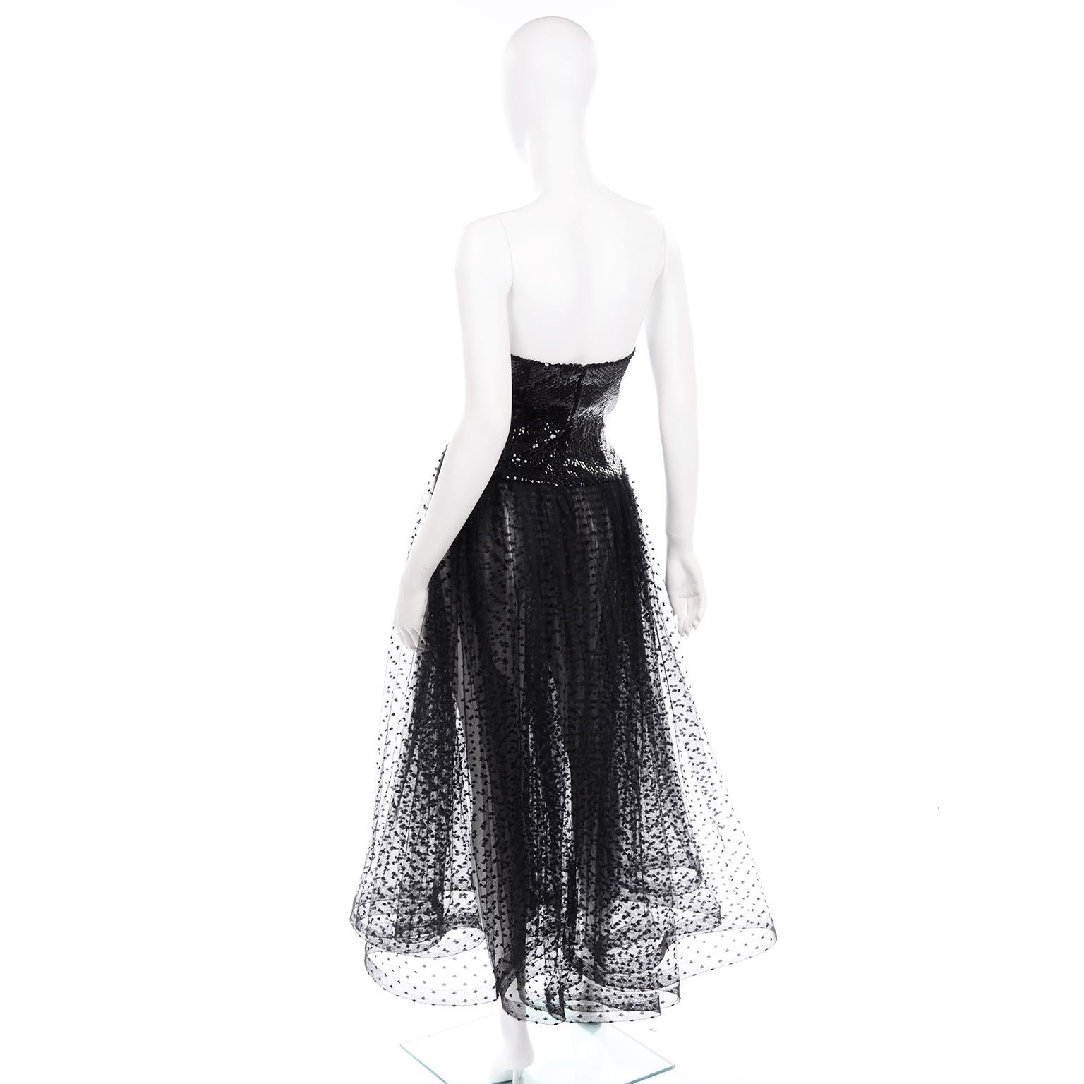 1991 Vintage Bill Blass Dress W Black & White Evening Dress w Tulle & Sequins 1