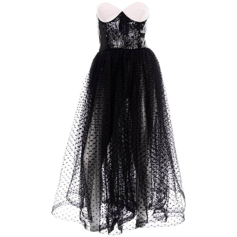 1991 Vintage Bill Blass Dress W Black and White Evening Dress w Tulle ...