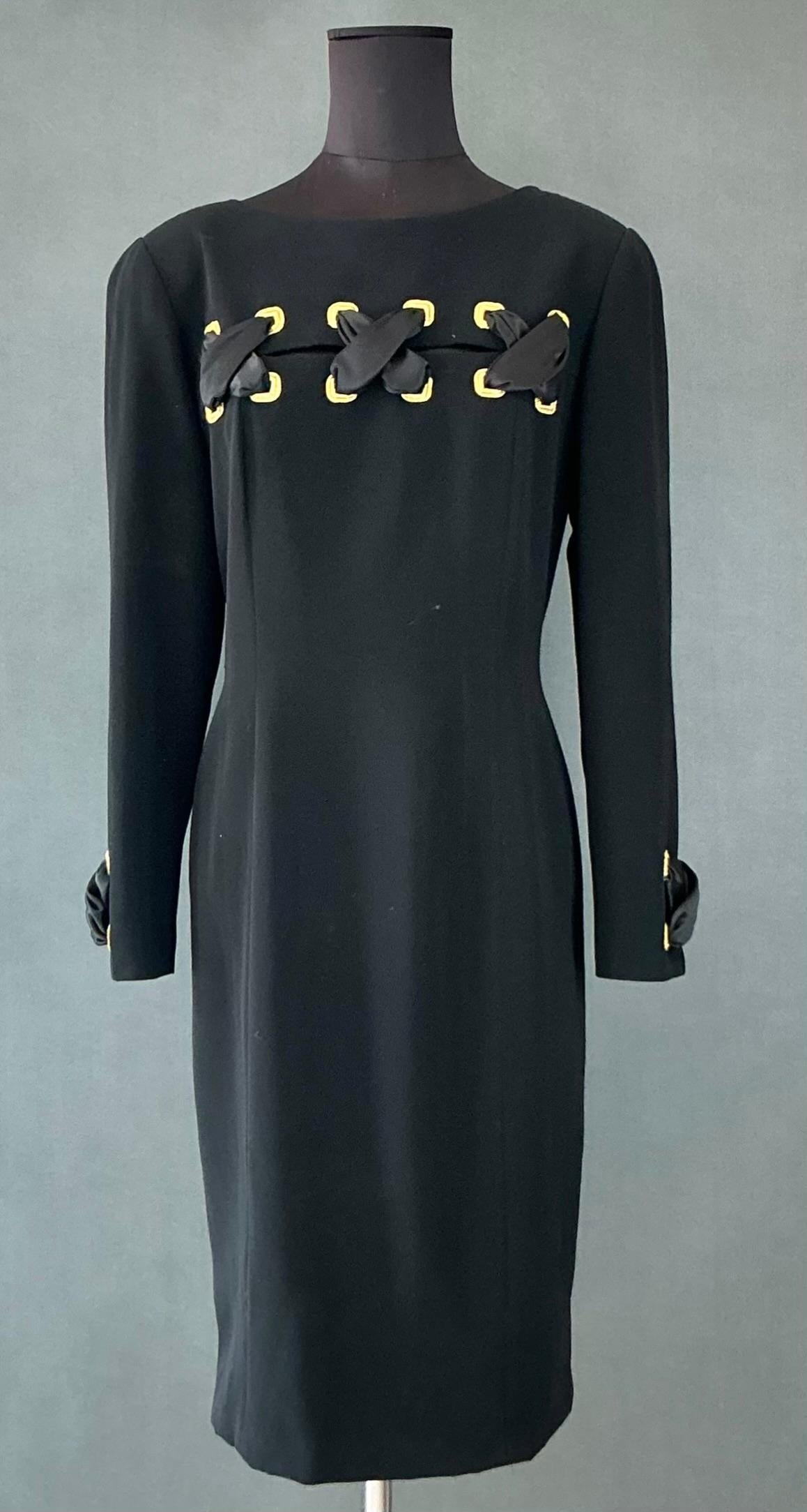 Black Vintage Bill Blass Ribbon Detail Dress For Sale