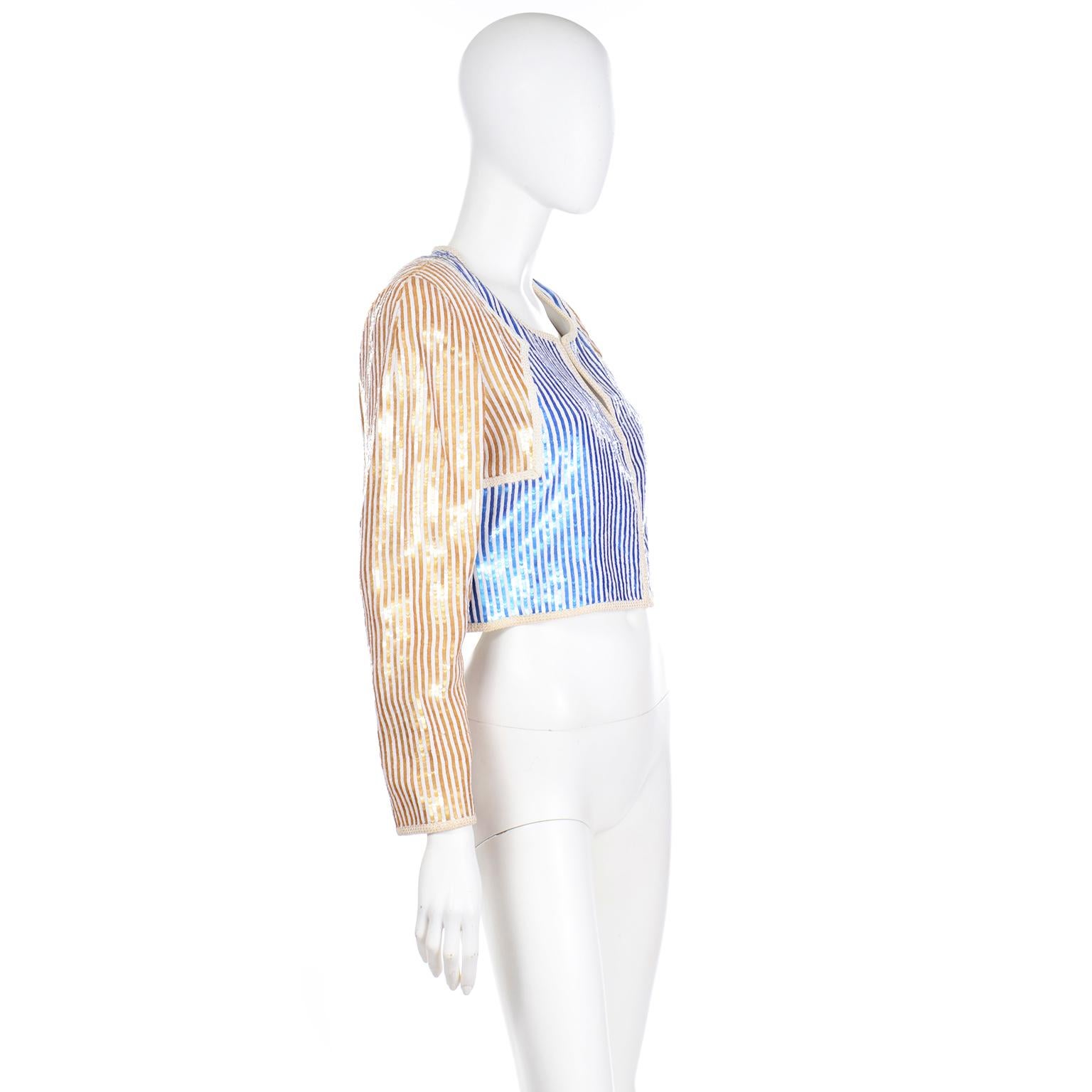 blue and gold sequin jacket