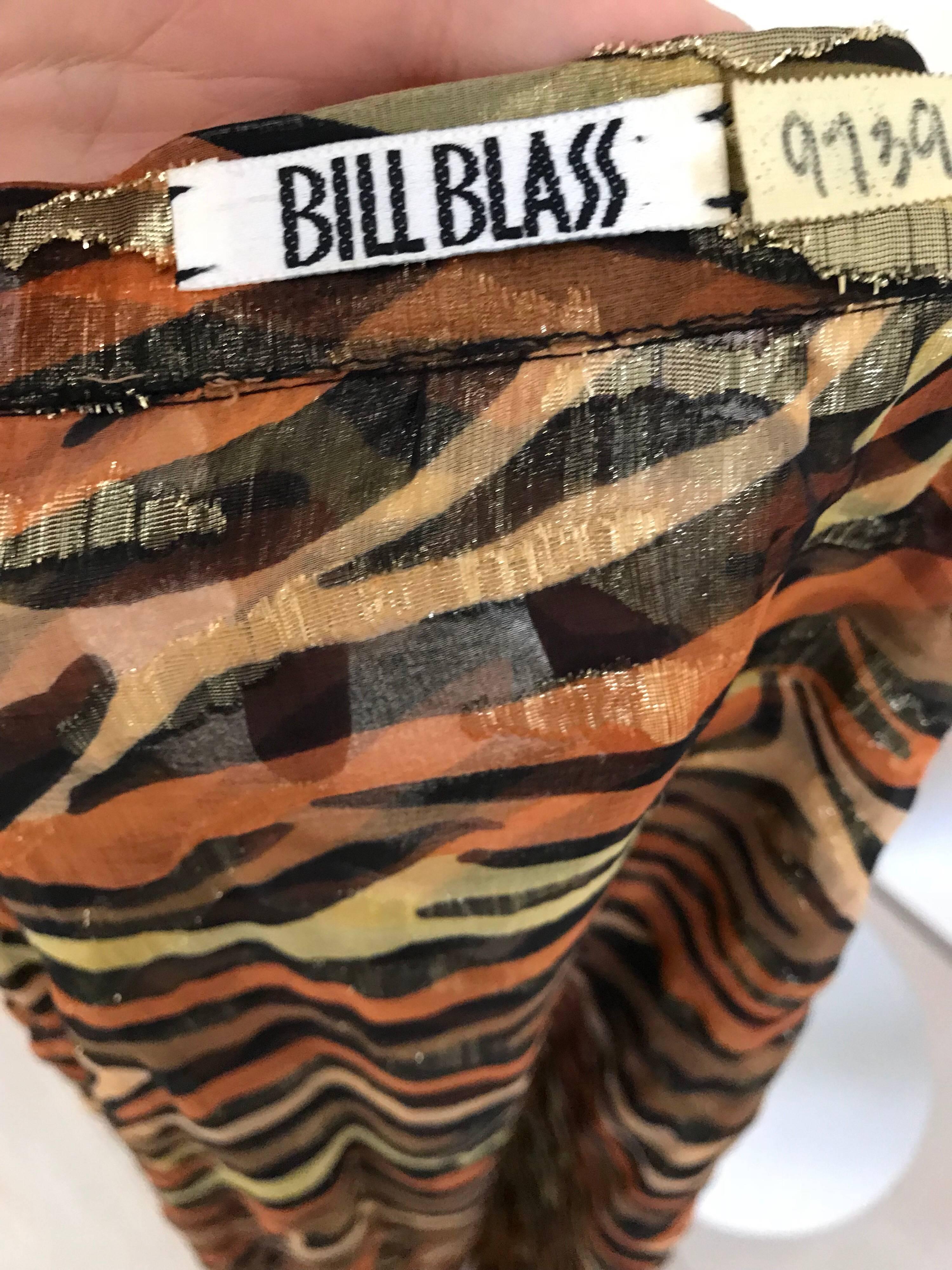 Brown Vintage Bill Blass Gold Metallic Animal Print Silk Lamè Wrap Skirt