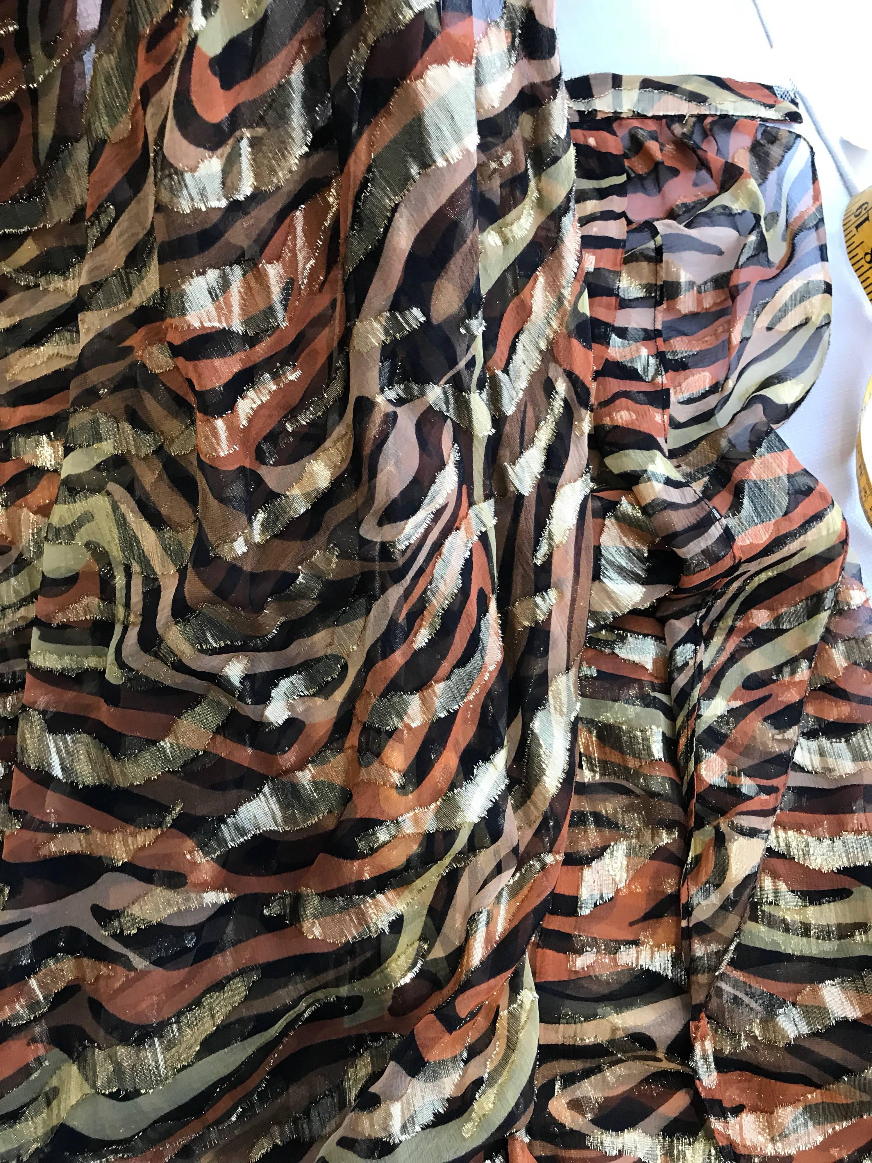 Vintage Bill Blass Gold Metallic Animal Print Silk Lamè Wrap Skirt 1