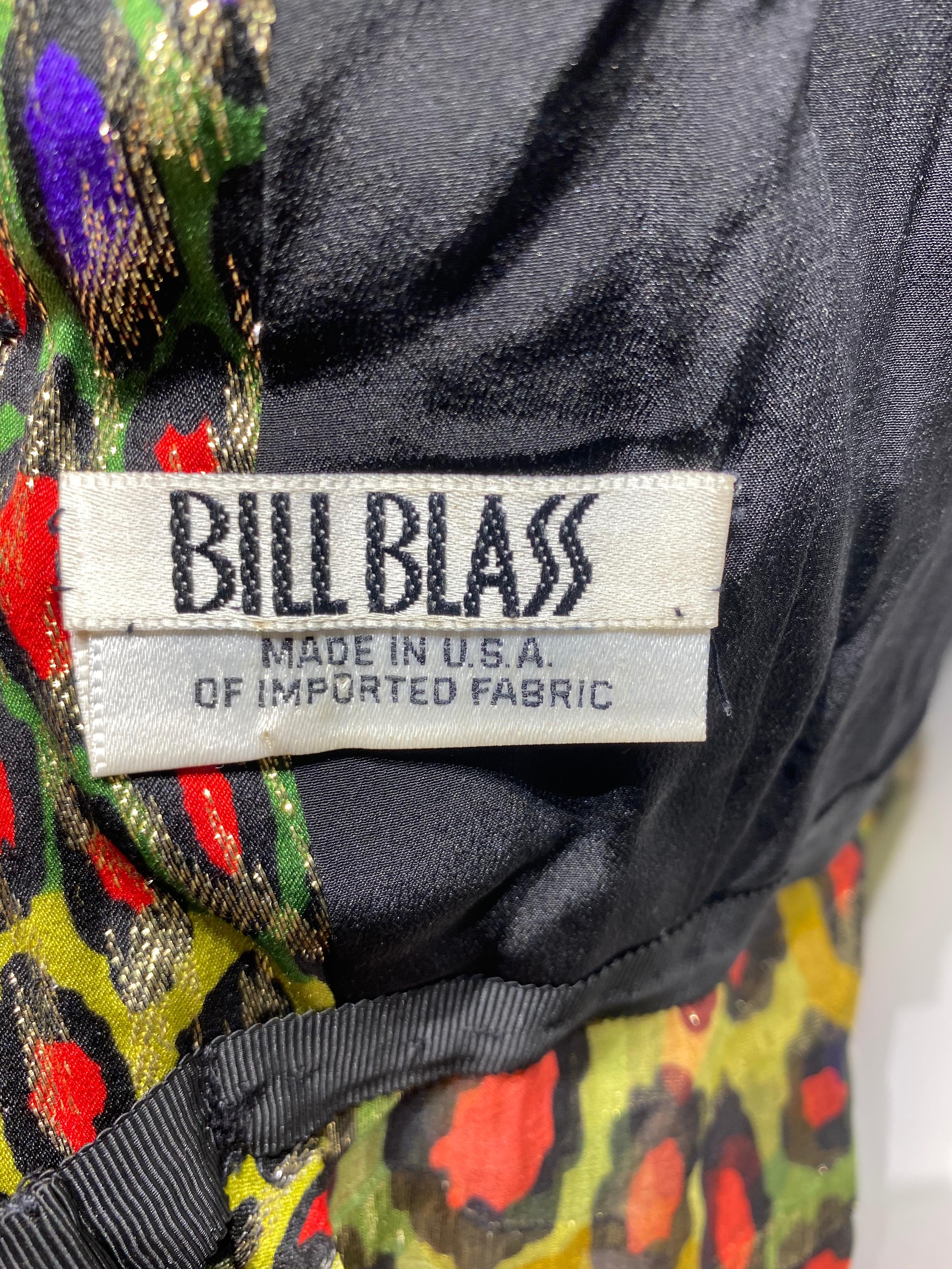 Vintage Bill Blass Green, Red and Gold Print Silk Dress In Excellent Condition For Sale In Beverly Hills, CA