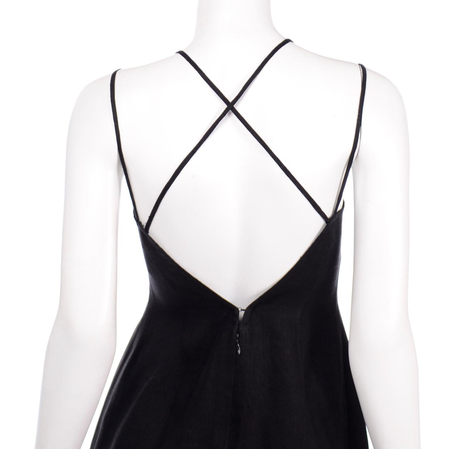 Women's Vintage Bill Blass Linen Little Black Evening Dress W Cutout Neckline & Low Back For Sale