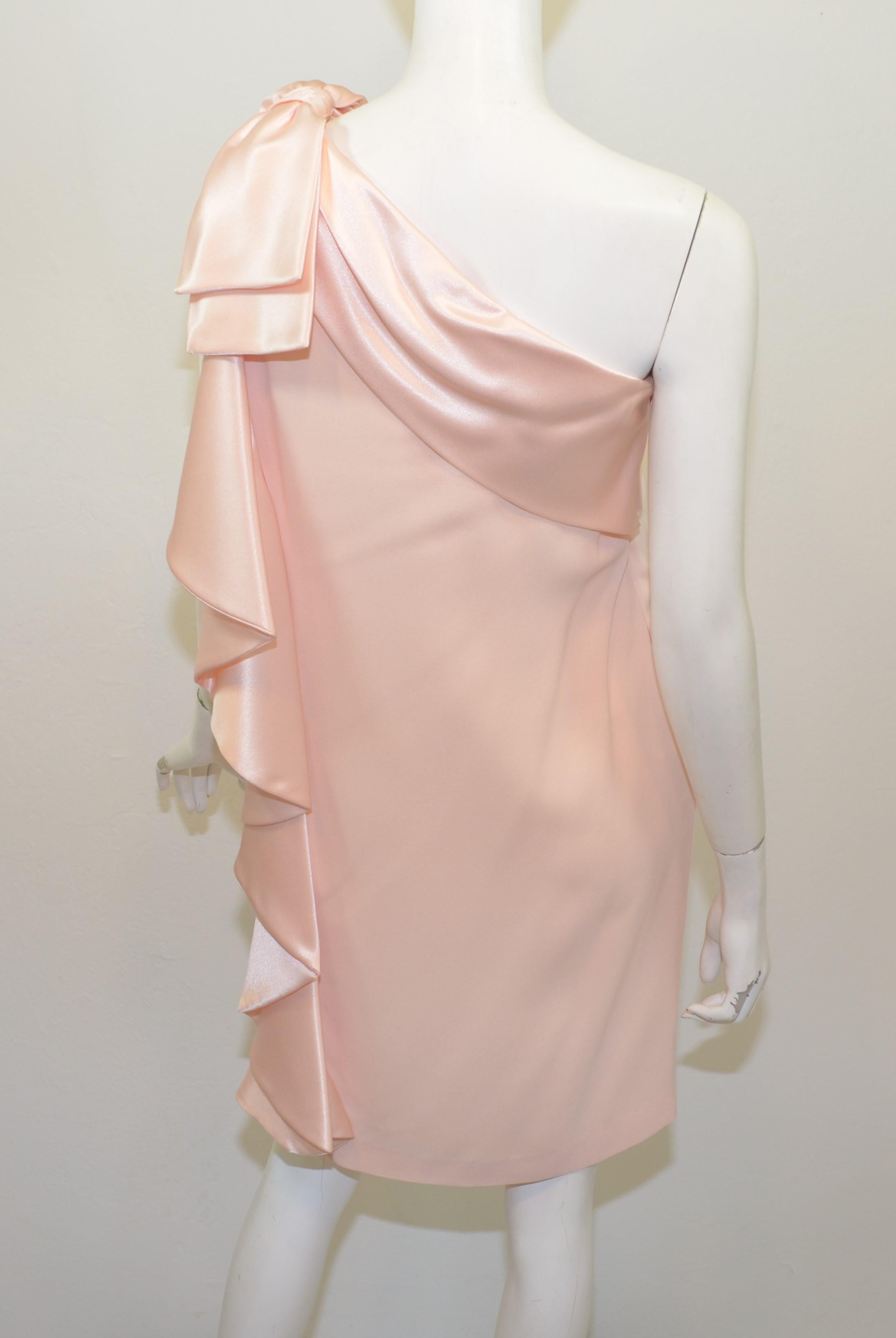 Beige Vintage Bill Blass Pink One-Shoulder Dress For Sale