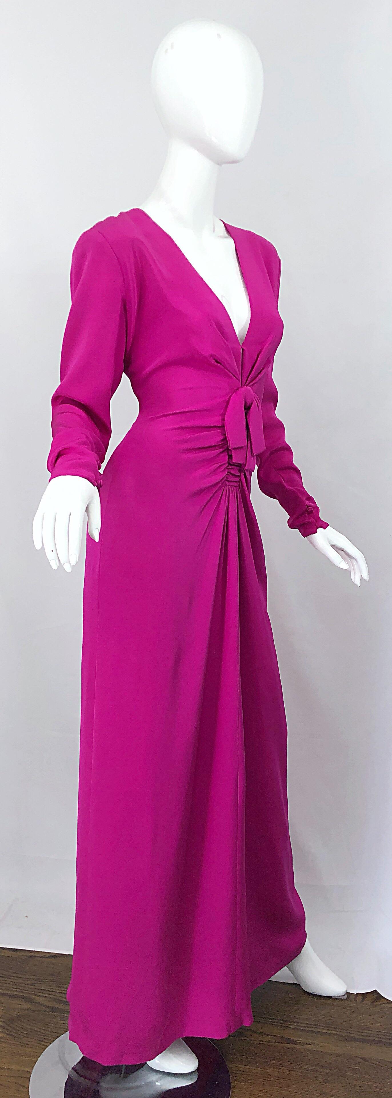 Vintage Bill Blass Size 8 / 10 Hot Pink Silk Jersey Cut - Out Evening Gown 6