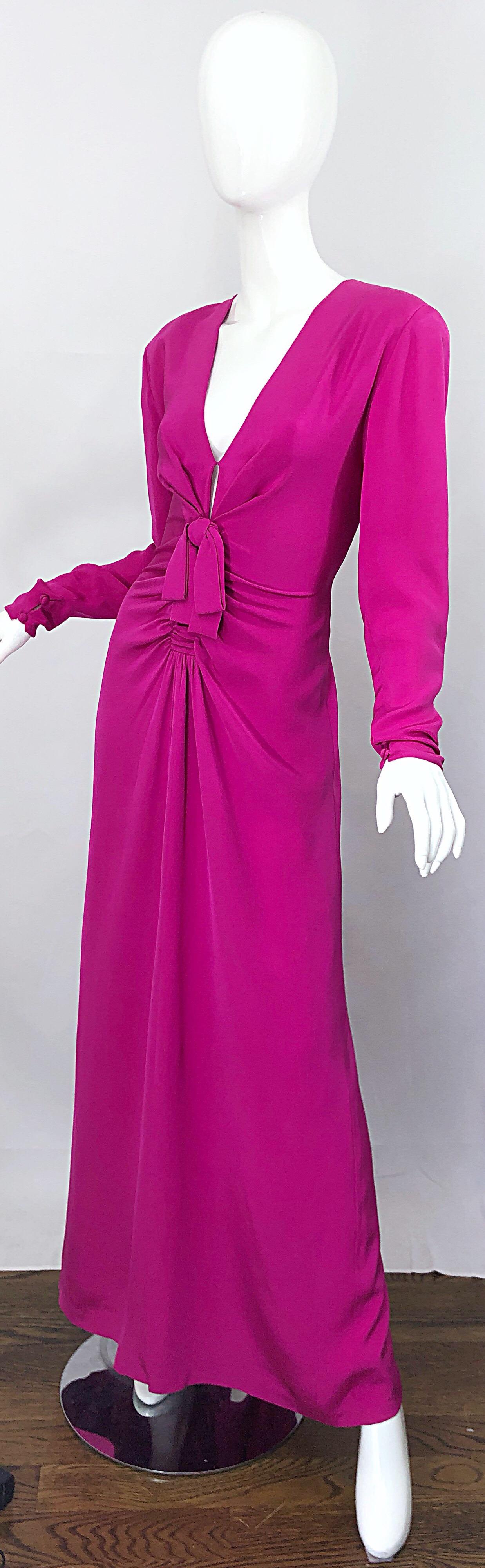 Vintage Bill Blass Size 8 / 10 Hot Pink Silk Jersey Cut - Out Evening Gown 7