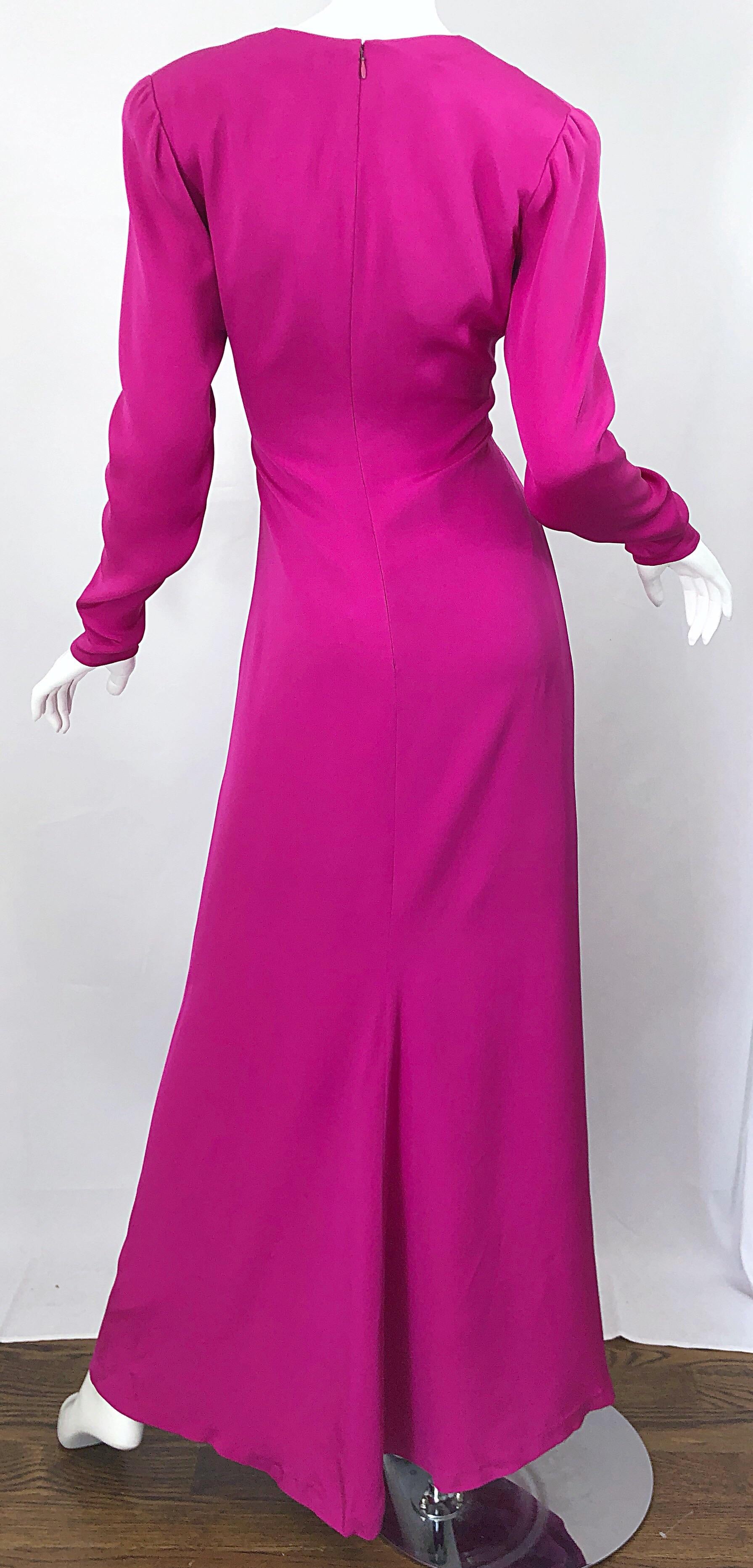 Vintage Bill Blass Size 8 / 10 Hot Pink Silk Jersey Cut - Out Evening Gown 8