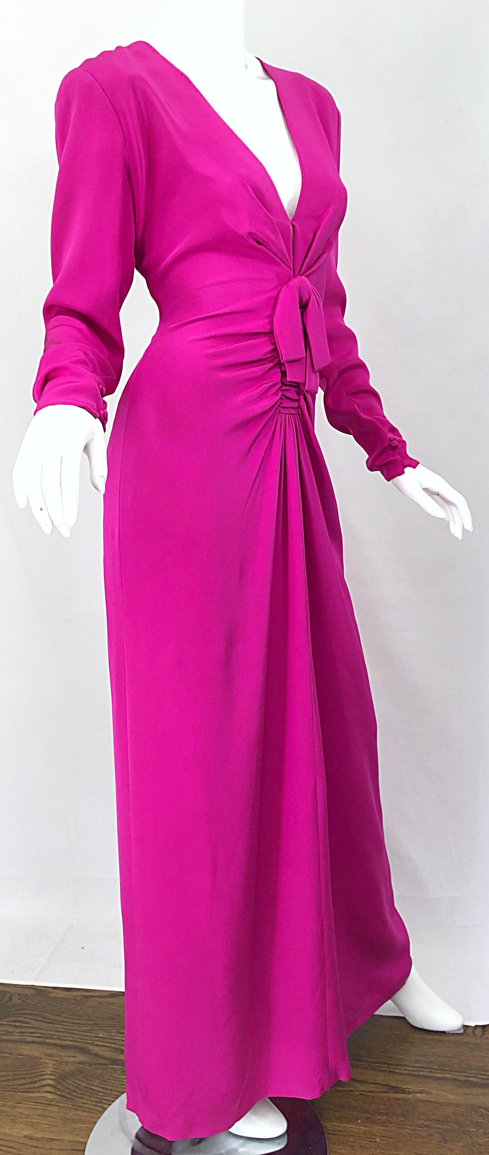 Vintage Bill Blass Size 8 / 10 Hot Pink Silk Jersey Cut - Out Evening Gown 9