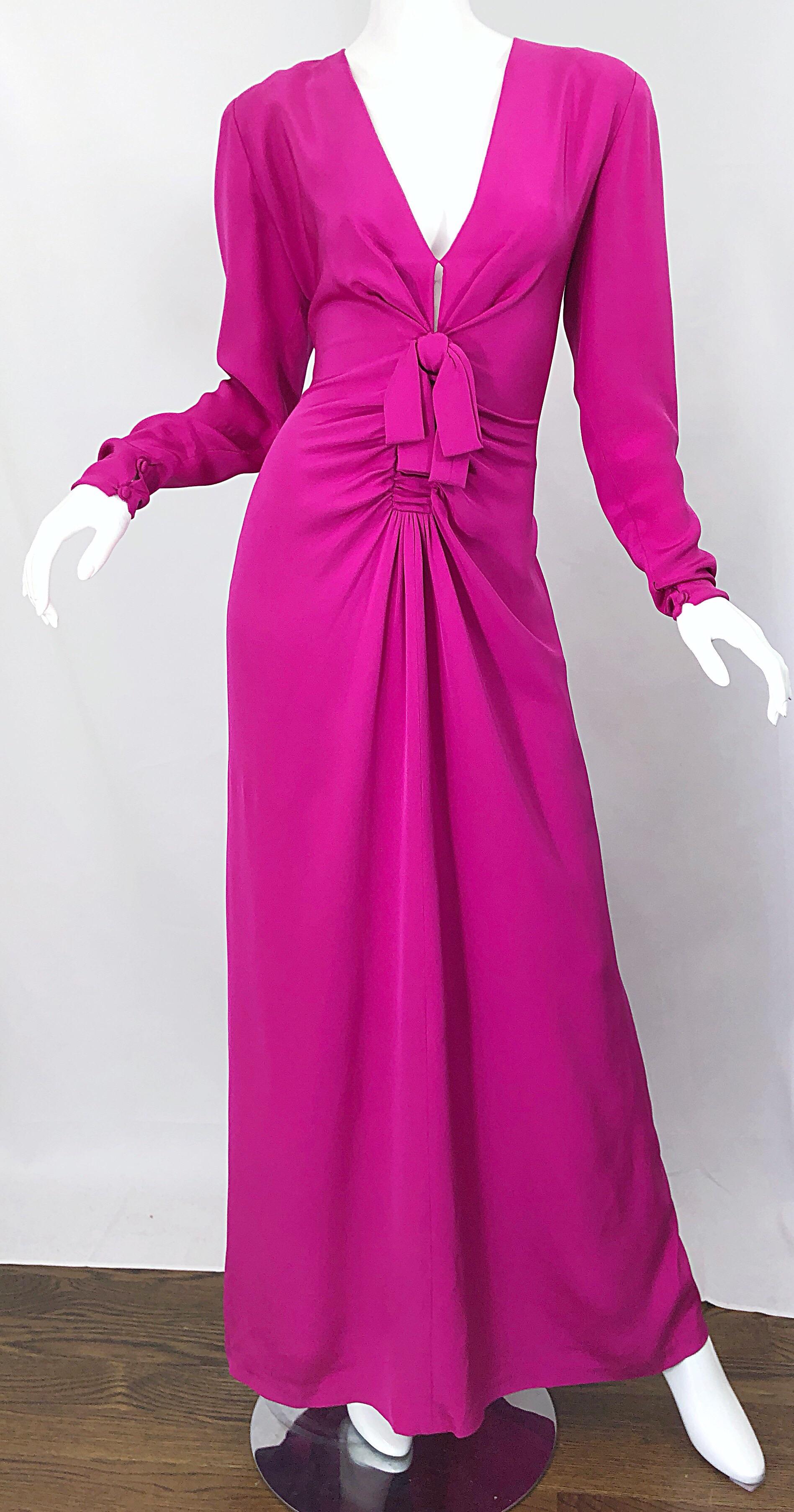 Vintage Bill Blass Size 8 / 10 Hot Pink Silk Jersey Cut - Out Evening Gown 10