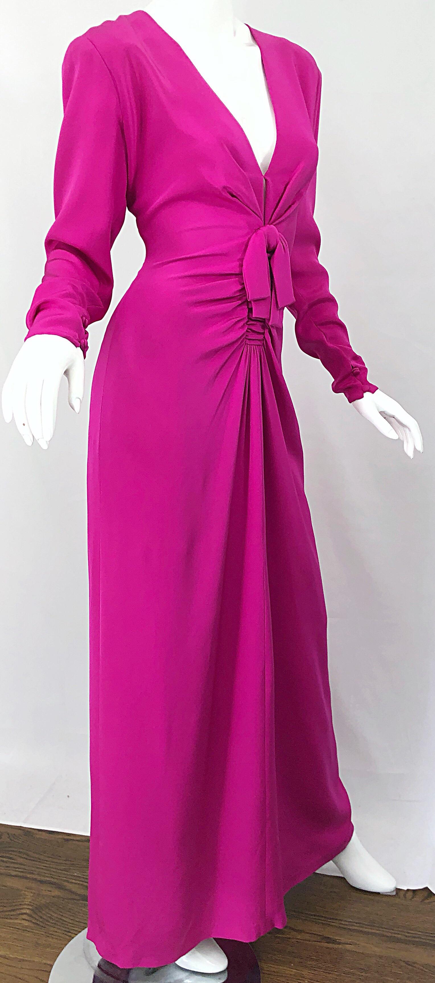 Vintage Bill Blass Size 8 / 10 Hot Pink Silk Jersey Cut - Out Evening Gown 11