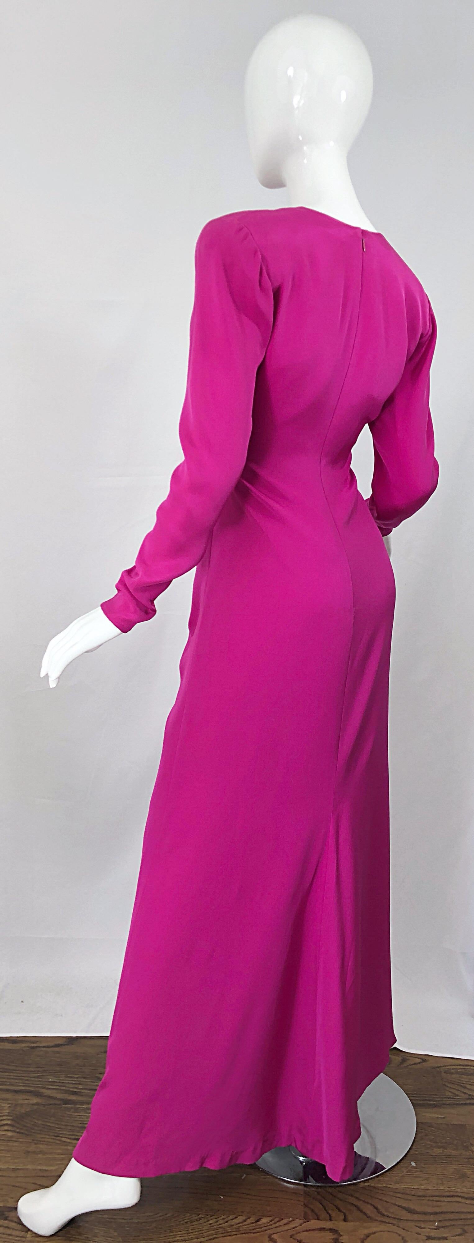 Vintage Bill Blass Size 8 / 10 Hot Pink Silk Jersey Cut - Out Evening Gown 12