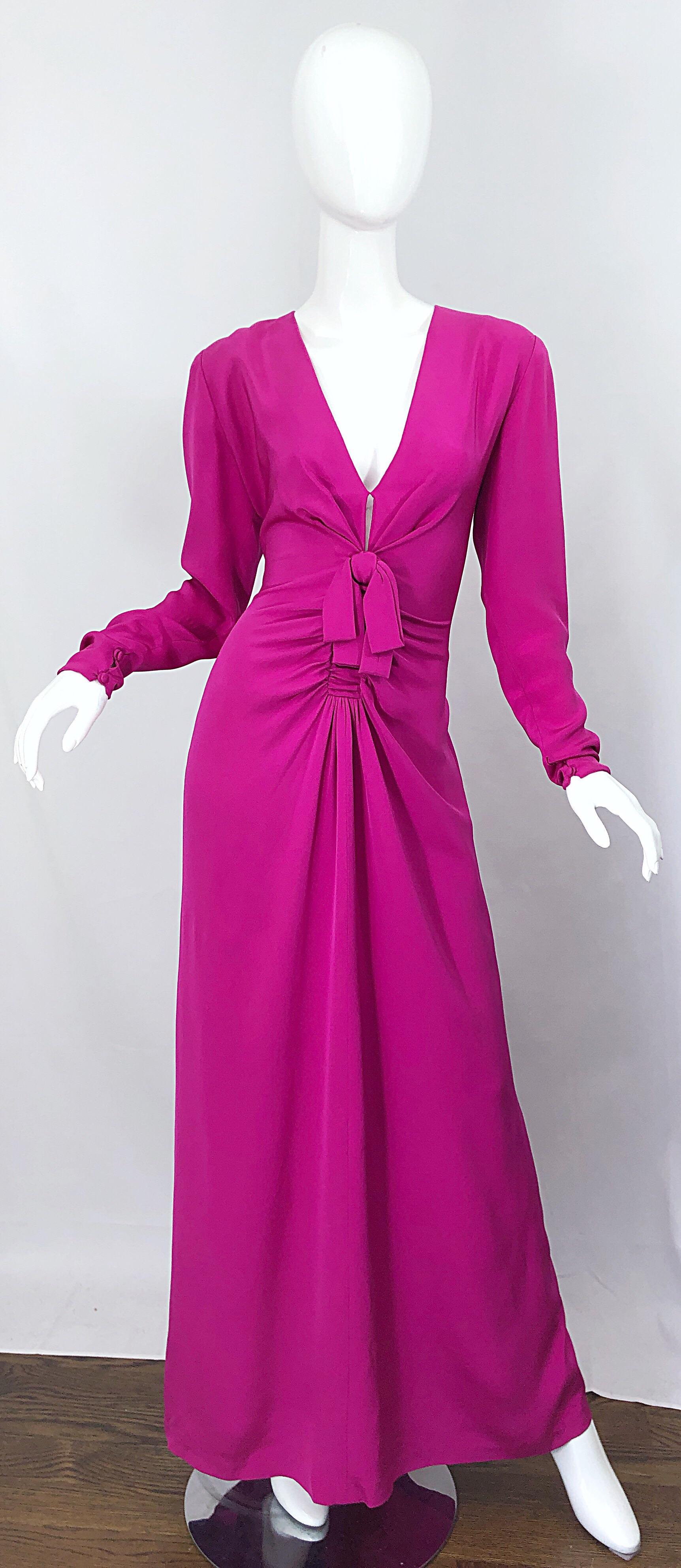 Vintage Bill Blass Size 8 / 10 Hot Pink Silk Jersey Cut - Out Evening Gown 13