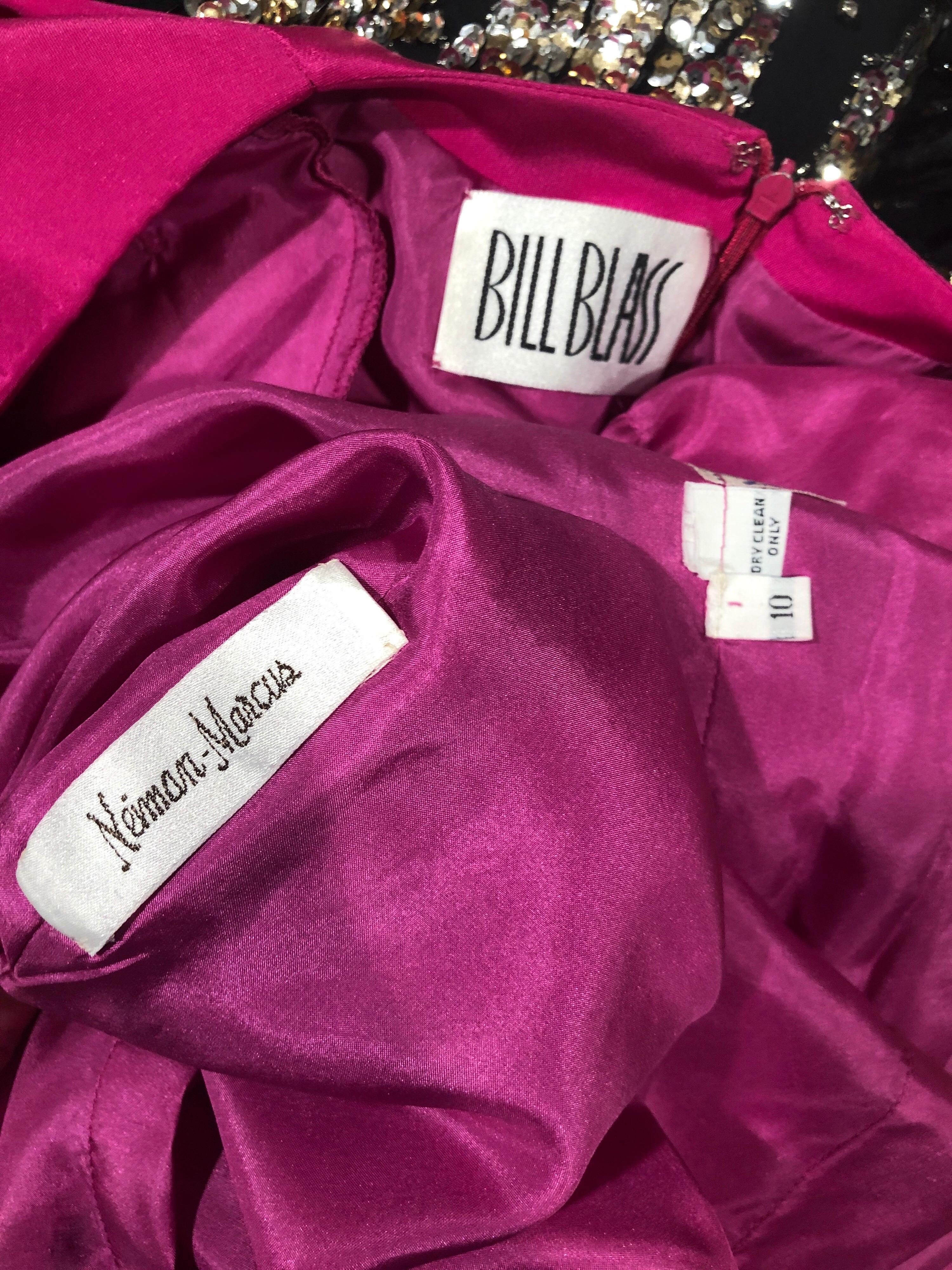 Vintage Bill Blass Size 8 / 10 Hot Pink Silk Jersey Cut - Out Evening Gown 14