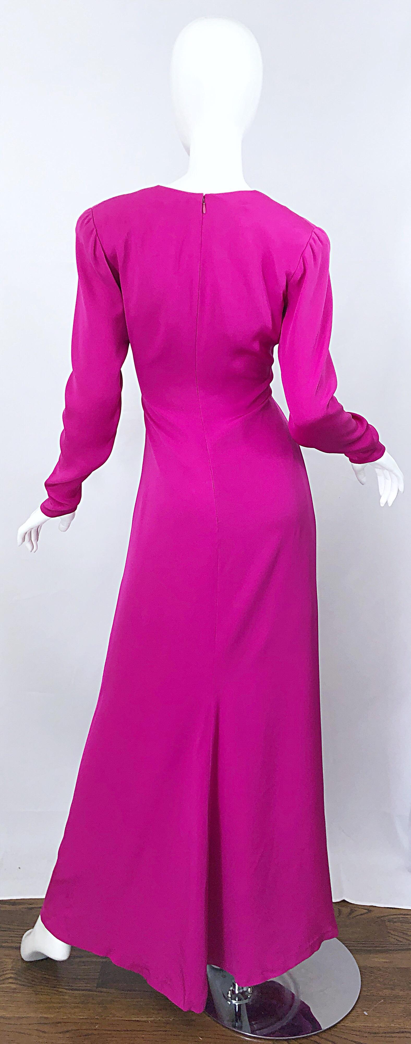 Women's Vintage Bill Blass Size 8 / 10 Hot Pink Silk Jersey Cut - Out Evening Gown