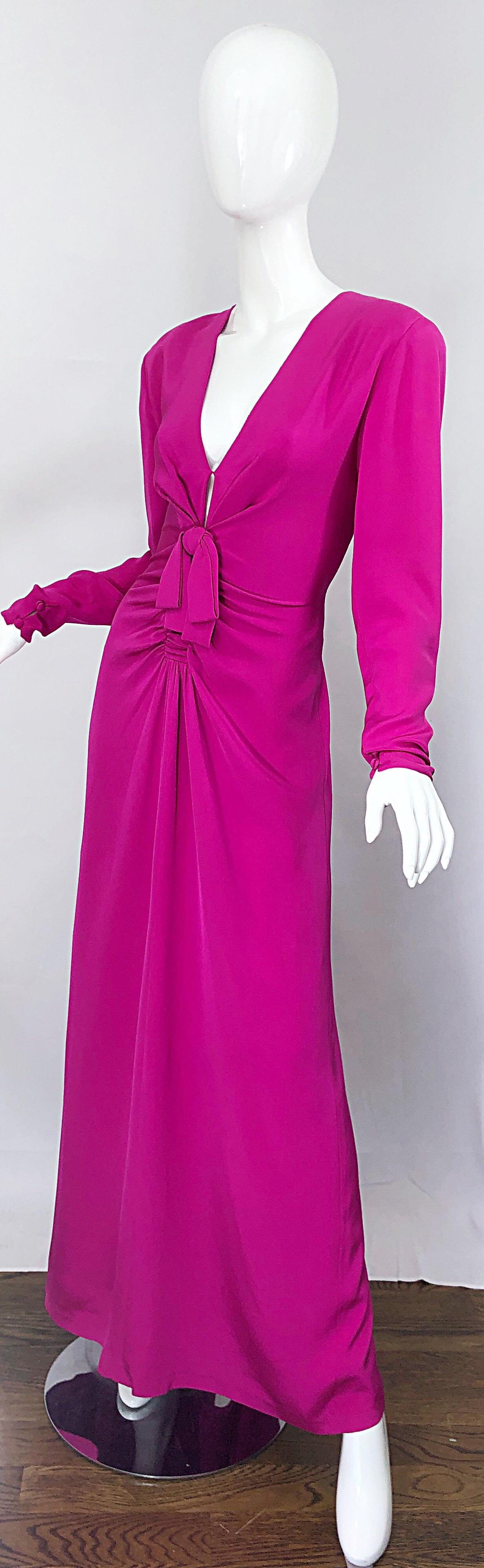 Vintage Bill Blass Size 8 / 10 Hot Pink Silk Jersey Cut - Out Evening Gown 1
