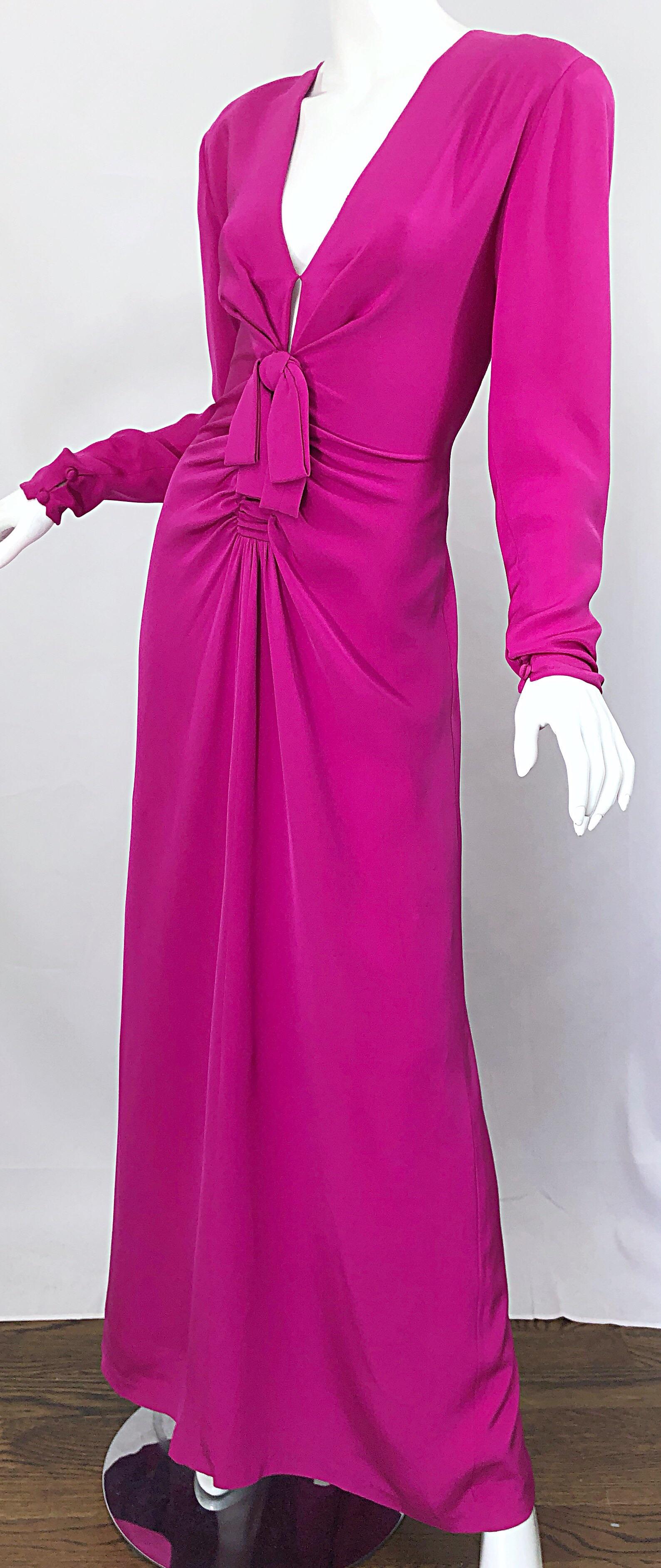Vintage Bill Blass Size 8 / 10 Hot Pink Silk Jersey Cut - Out Evening Gown 2