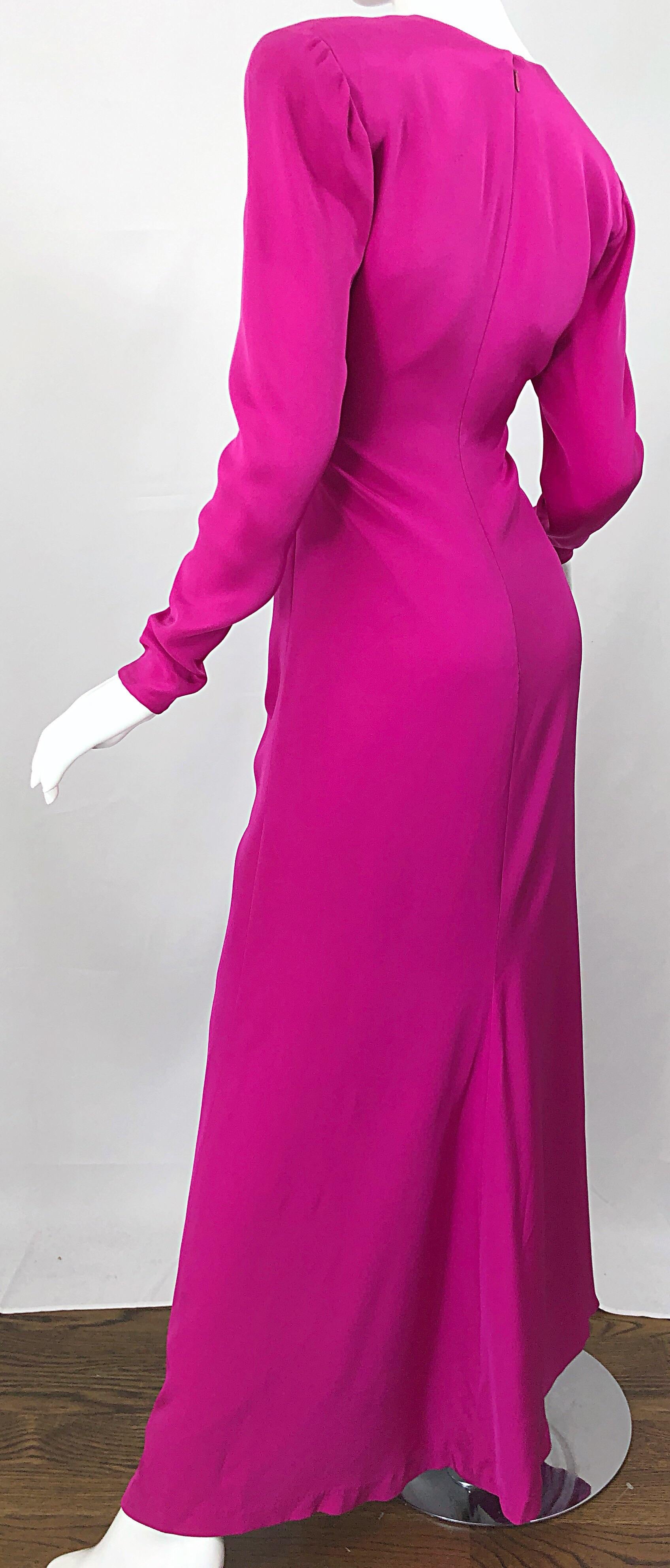 Vintage Bill Blass Size 8 / 10 Hot Pink Silk Jersey Cut - Out Evening Gown 3
