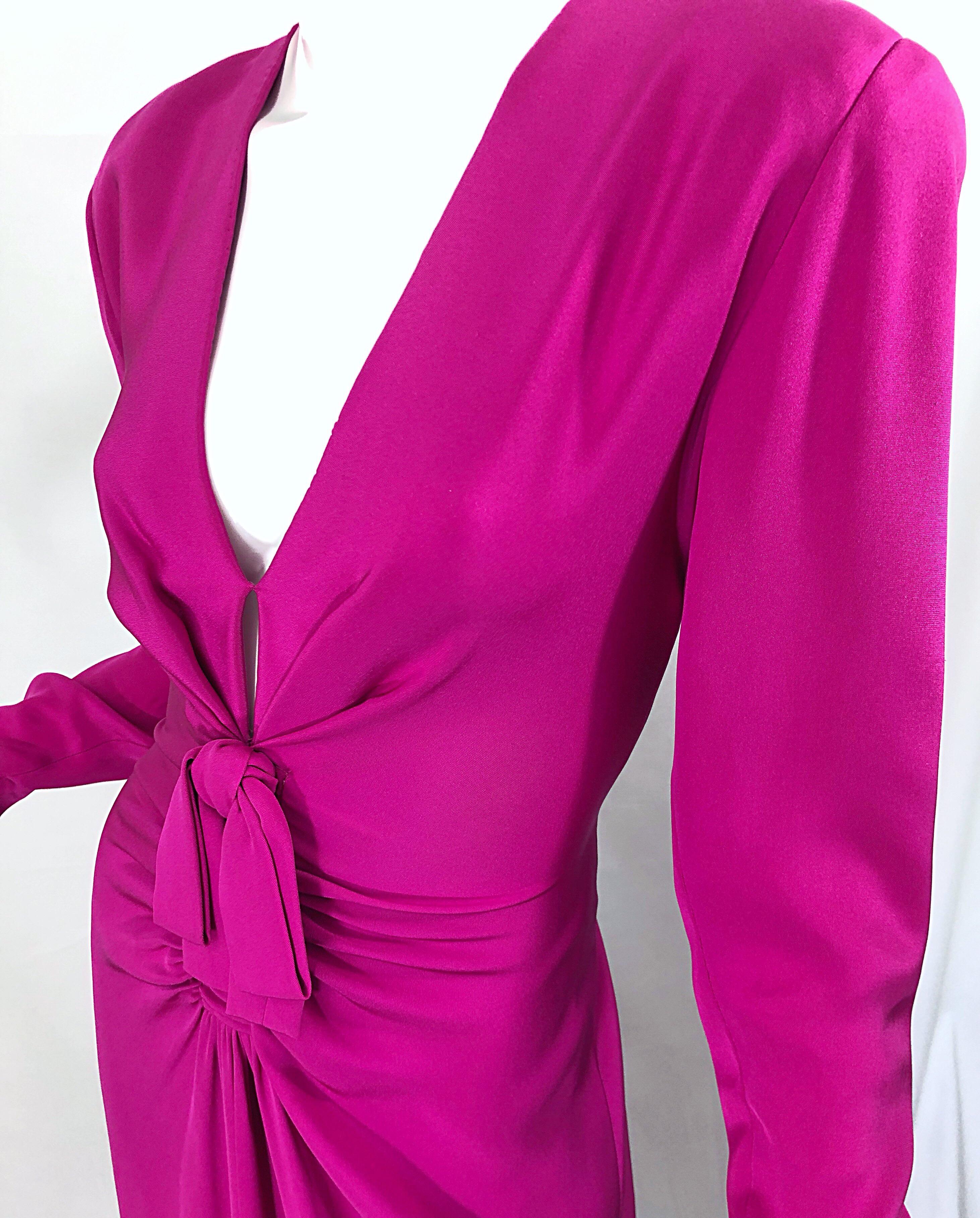 Vintage Bill Blass Size 8 / 10 Hot Pink Silk Jersey Cut - Out Evening Gown 4