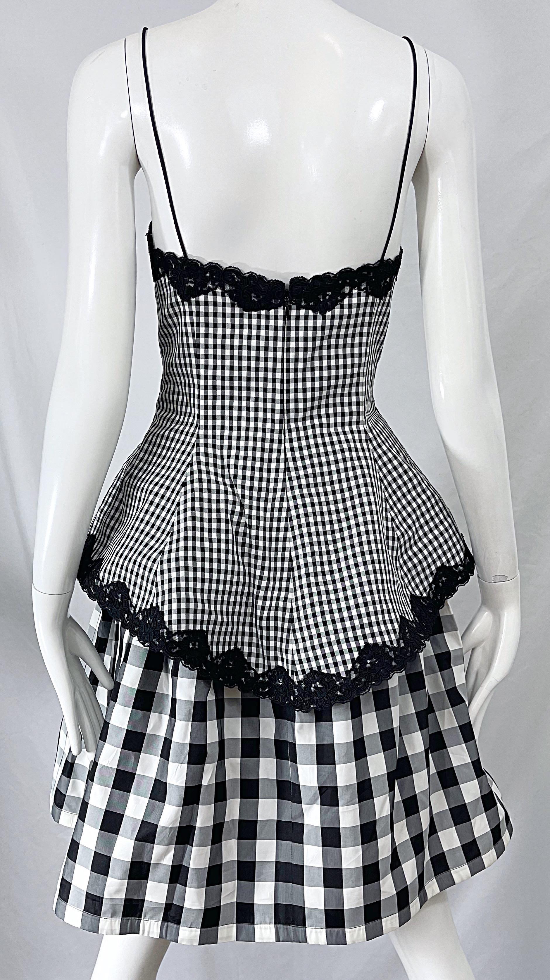 Vintage Bill Blass Size 6 Black and White Gingham 1980s Silk Taffeta 80s Dress For Sale 7