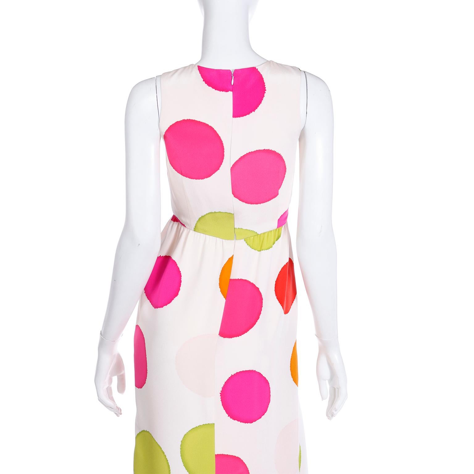 Vintage Bill Blass Spring 1994 Colorful Large Dot Silk Halter Evening Dress For Sale 6