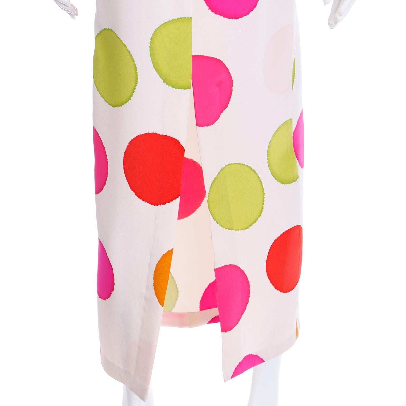 Vintage Bill Blass Spring 1994 Colorful Large Dot Silk Halter Evening Dress For Sale 7