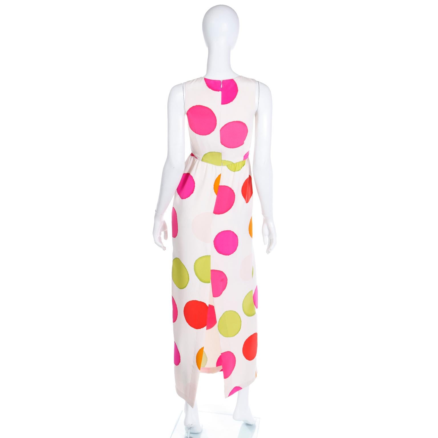 Vintage Bill Blass Spring 1994 Colorful Large Dot Silk Halter Evening Dress For Sale 2