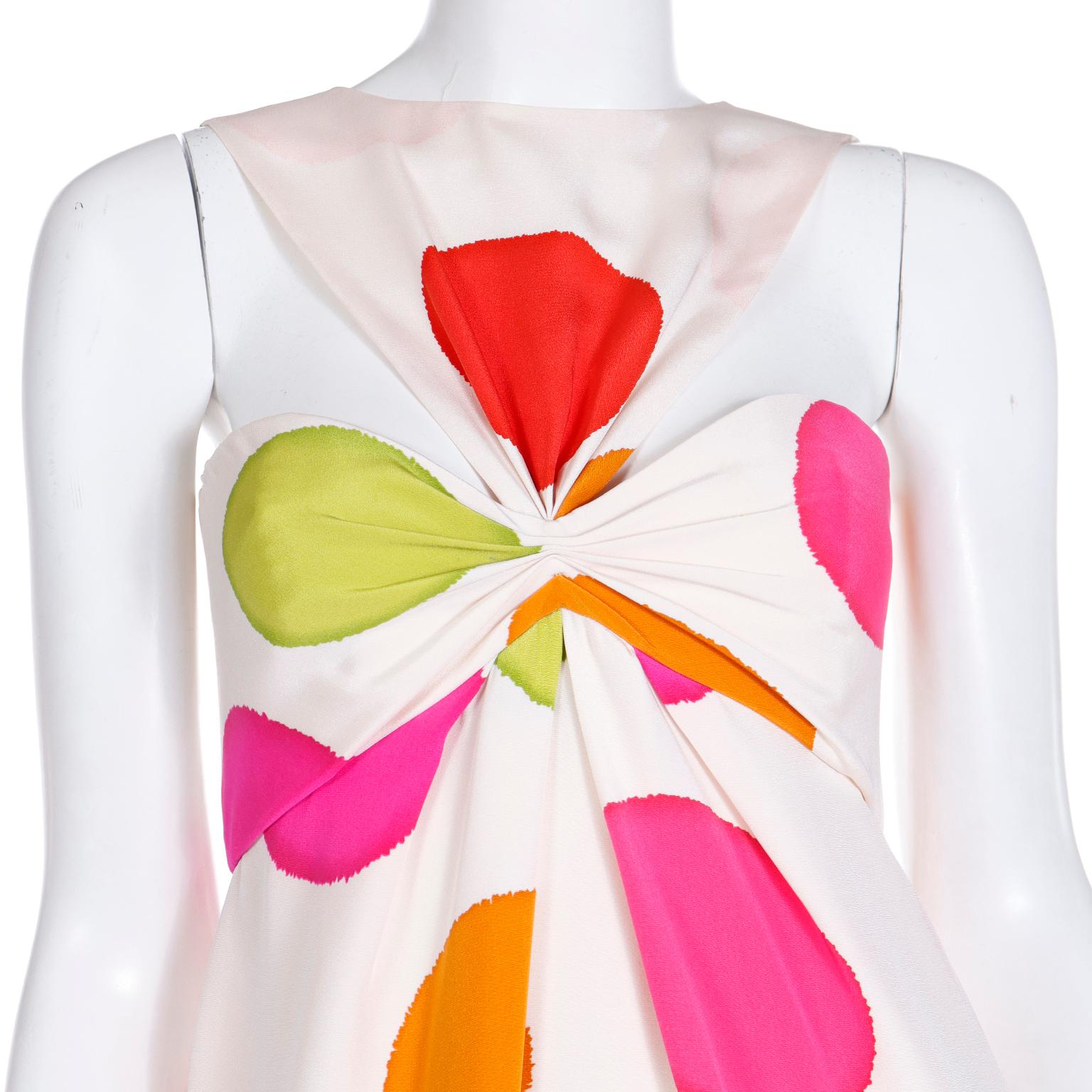 Vintage Bill Blass Spring 1994 Colorful Large Dot Silk Halter Evening Dress For Sale 3