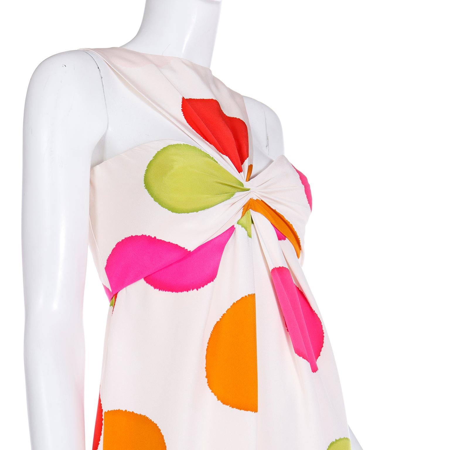 Vintage Bill Blass Spring 1994 Colorful Large Dot Silk Halter Evening Dress For Sale 4