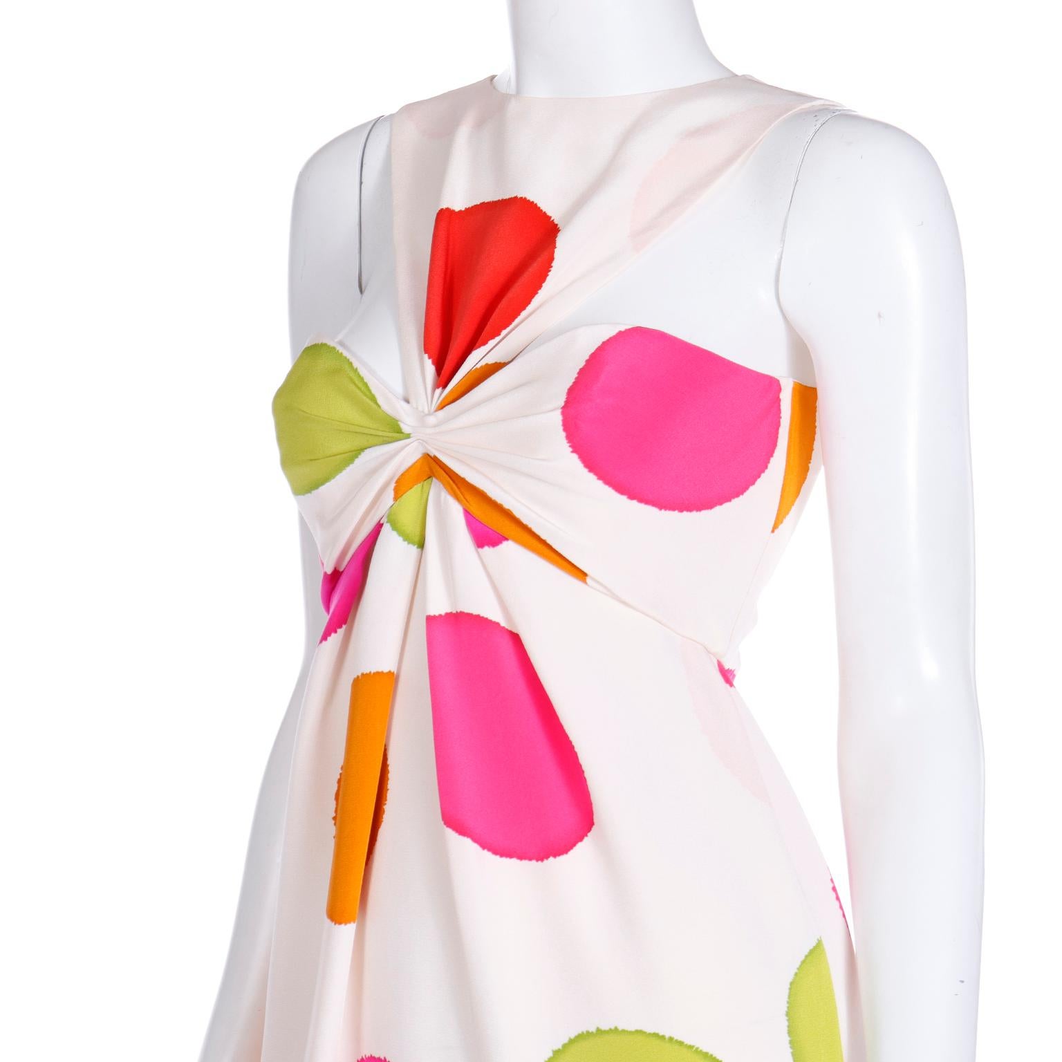 Vintage Bill Blass Spring 1994 Colorful Large Dot Silk Halter Evening Dress For Sale 5