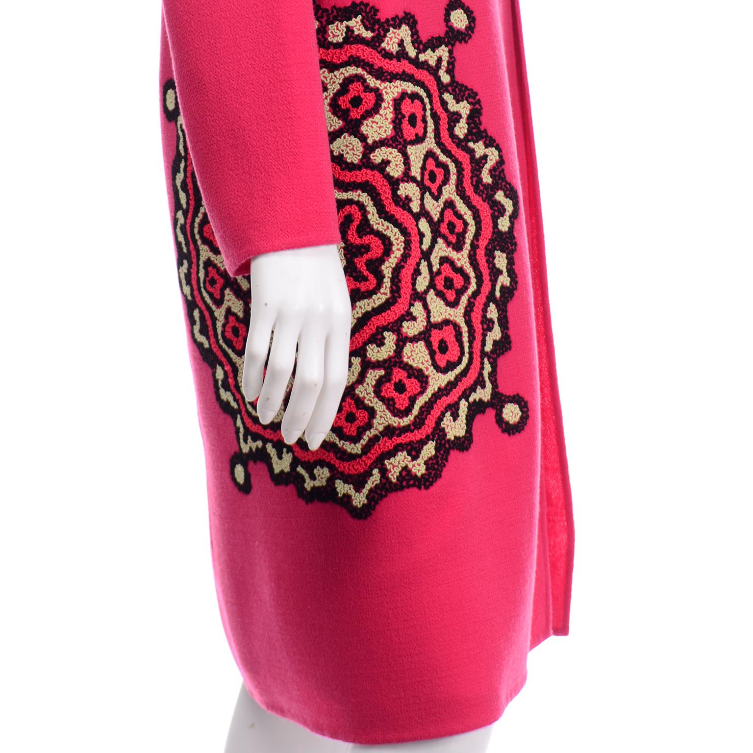 Bill Blass Vintage Erdbeerrotes und rosafarbenes Kleid und besticktes Mantel-Anzug-Outfit im Angebot 6
