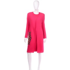 Vintage Bill Blass Strawberry Red Pink Dress and Embroidered Coat Suit Outfit
